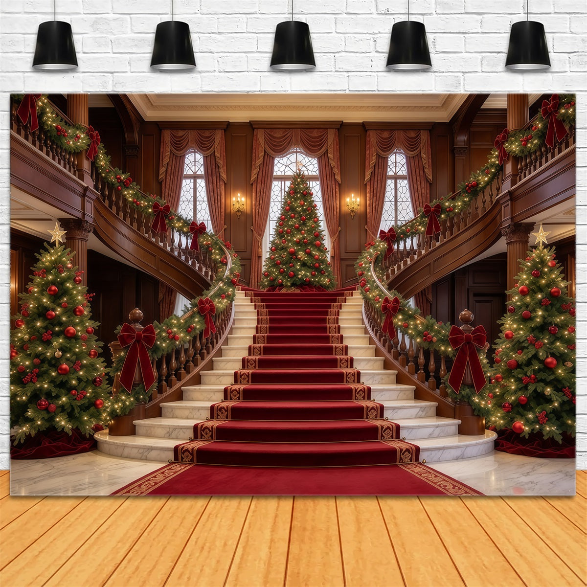 Fond De Noël Salon Grand Escalier Sapin De Noël GQ610-58