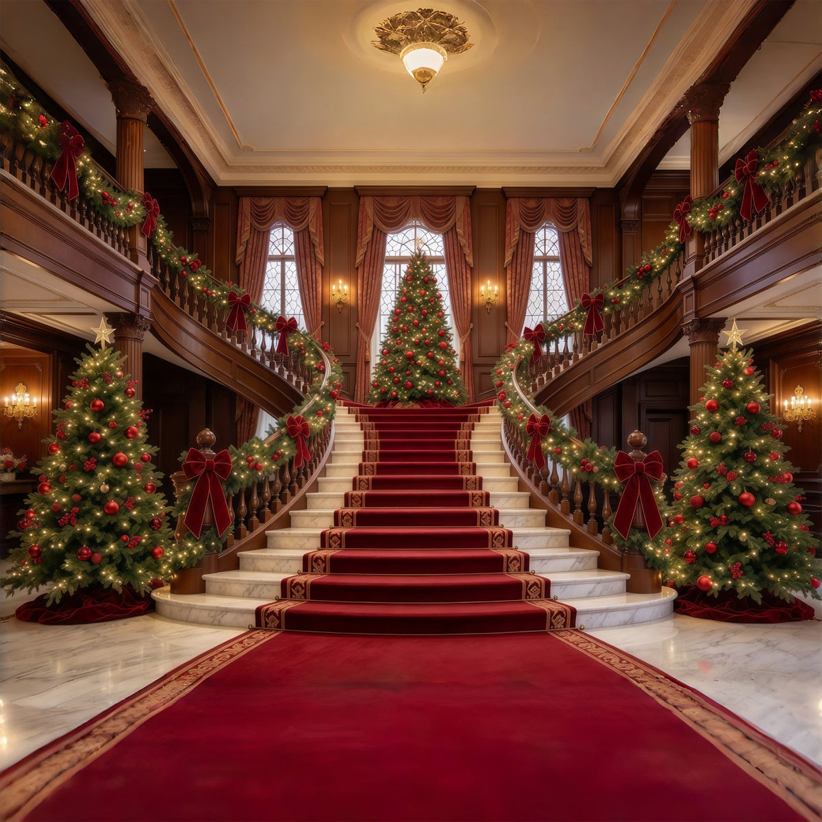 Fond De Noël Salon Grand Escalier Sapin De Noël GQ610-58