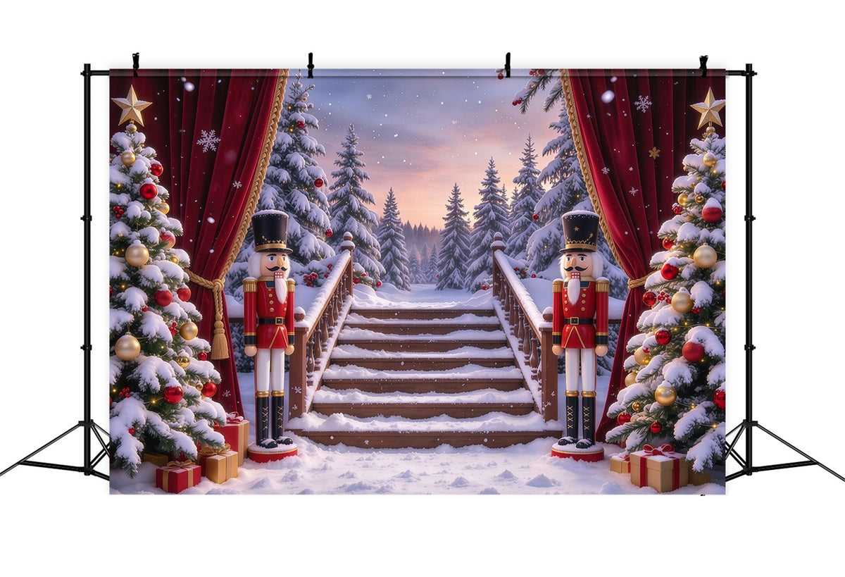 Fond De Noël Porte Forêt Enneigée Scène Casse-Noisette GQ610-59