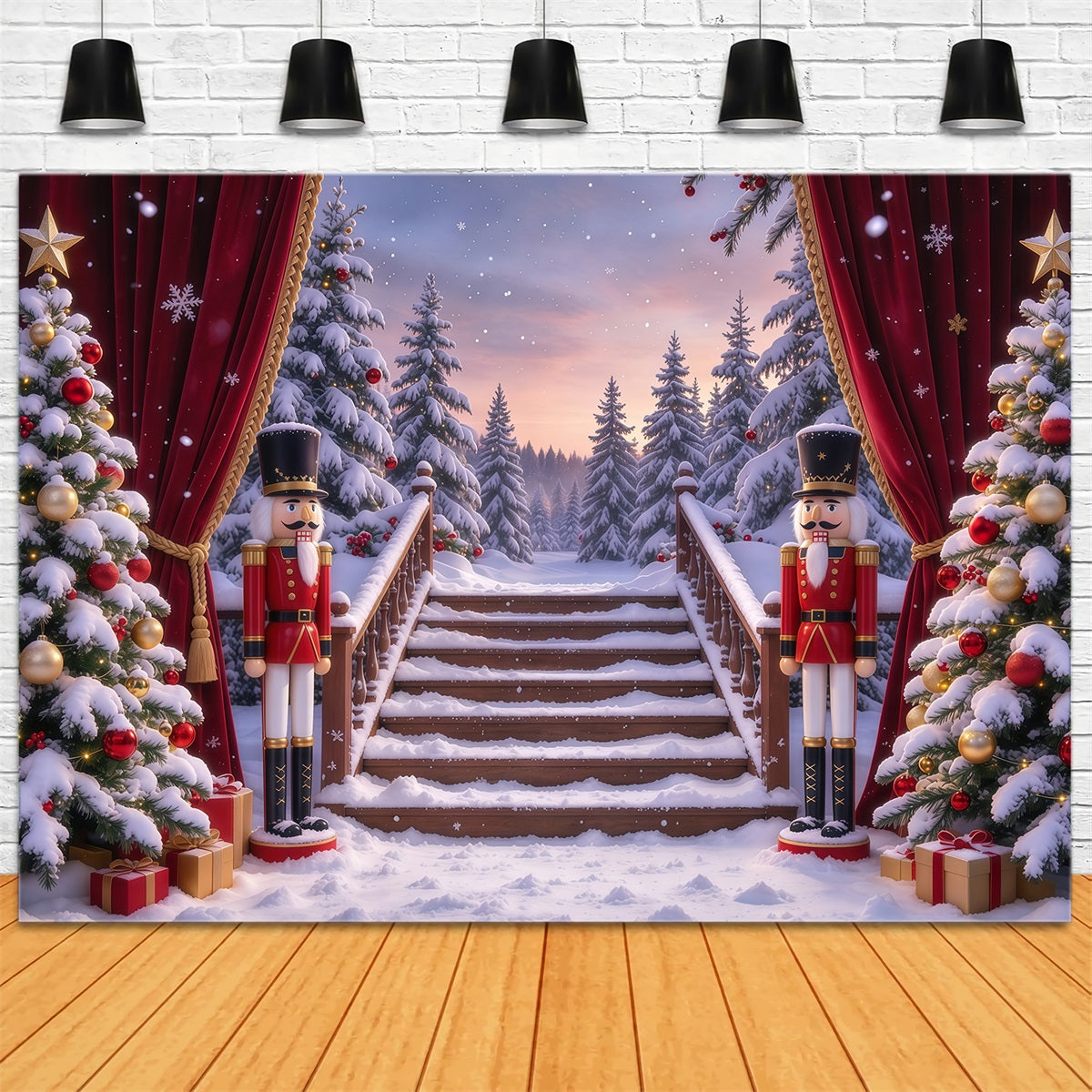 Fond De Noël Porte Forêt Enneigée Scène Casse-Noisette GQ610-59