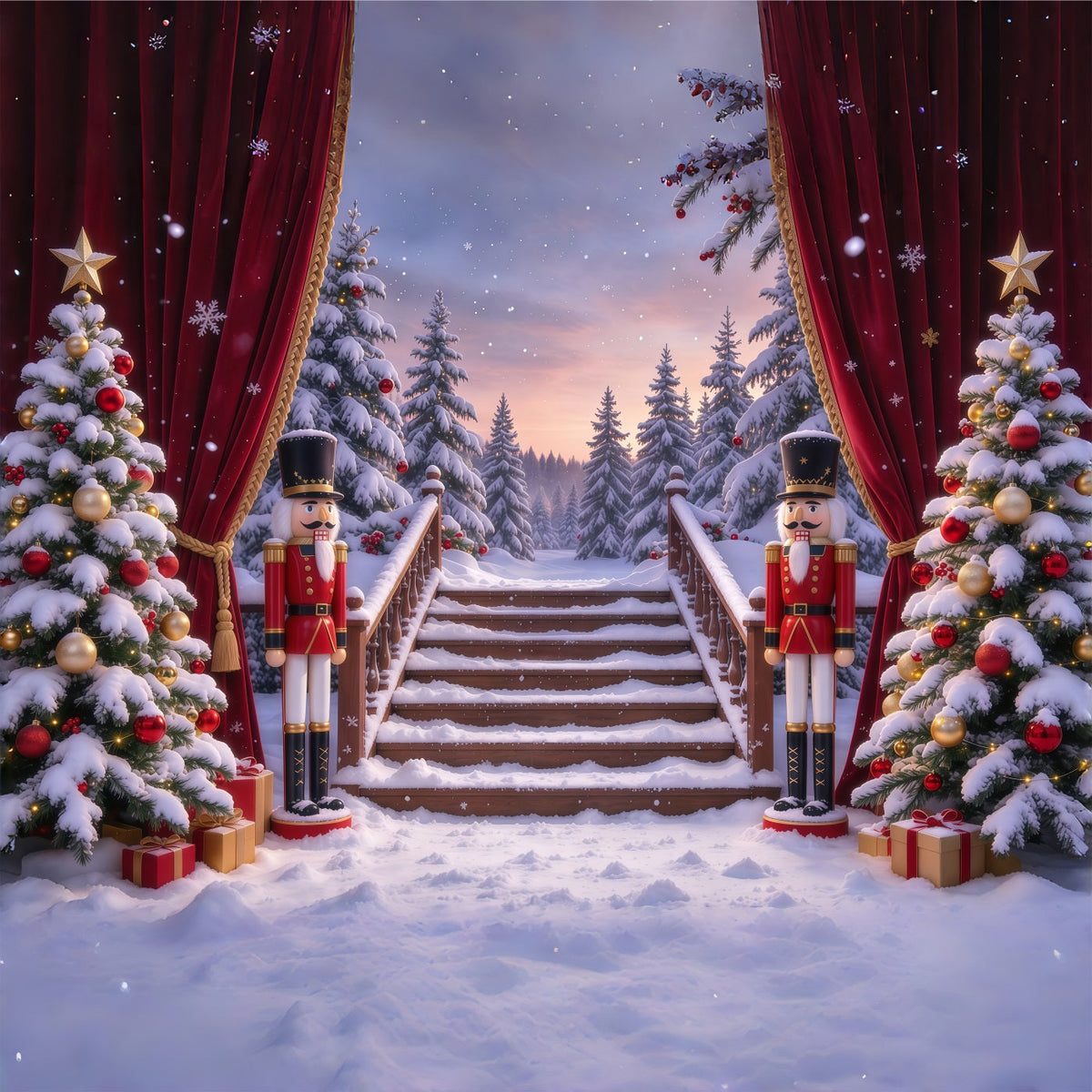 Fond De Noël Porte Forêt Enneigée Scène Casse-Noisette GQ610-59