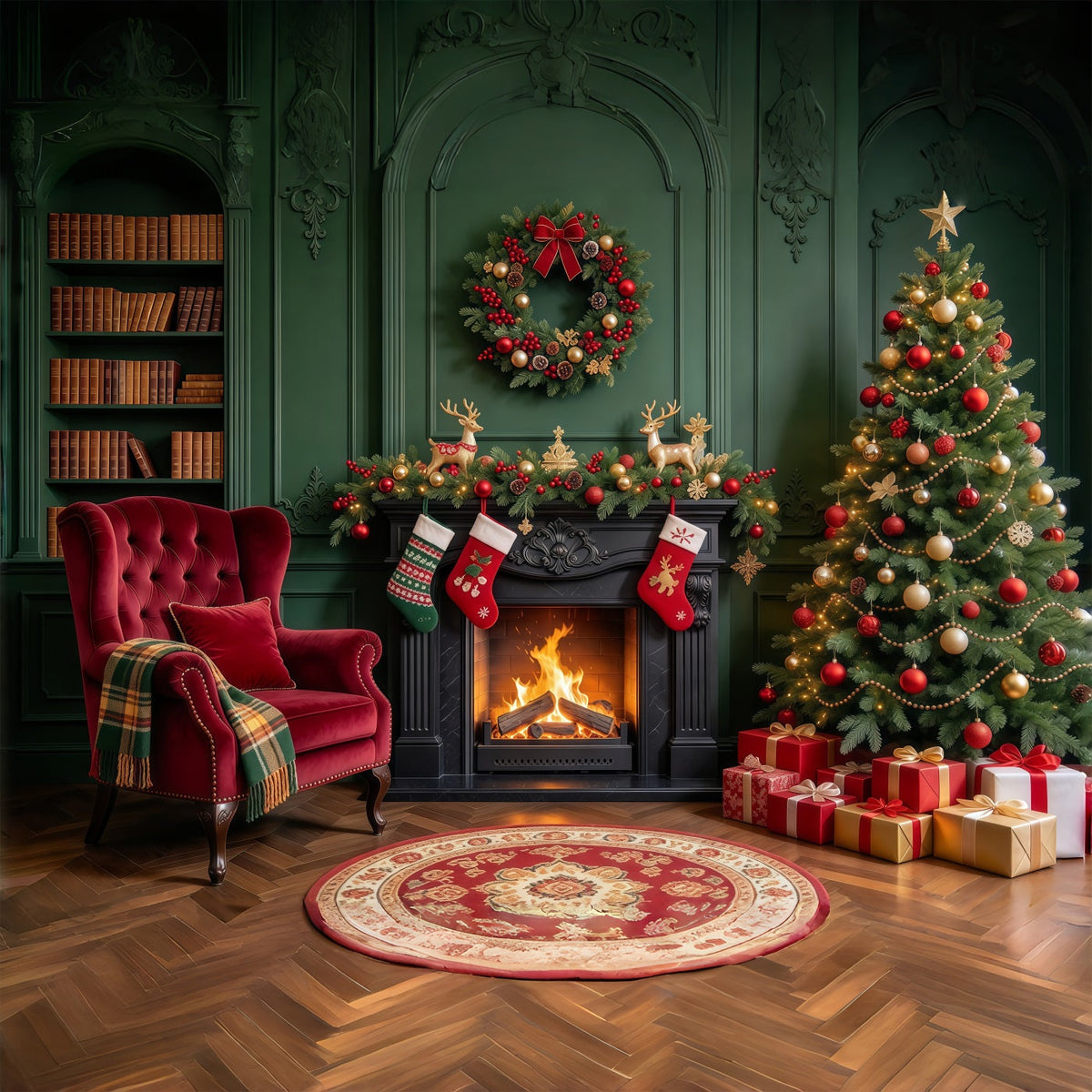 Fond De Cheminée De Noël Salon Cheminée Émeraude Chaussettes GQ610-60