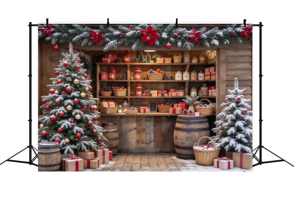 Fond Boutique De Noël Boutique Cadeaux Rustique Enneigée GQ610-65