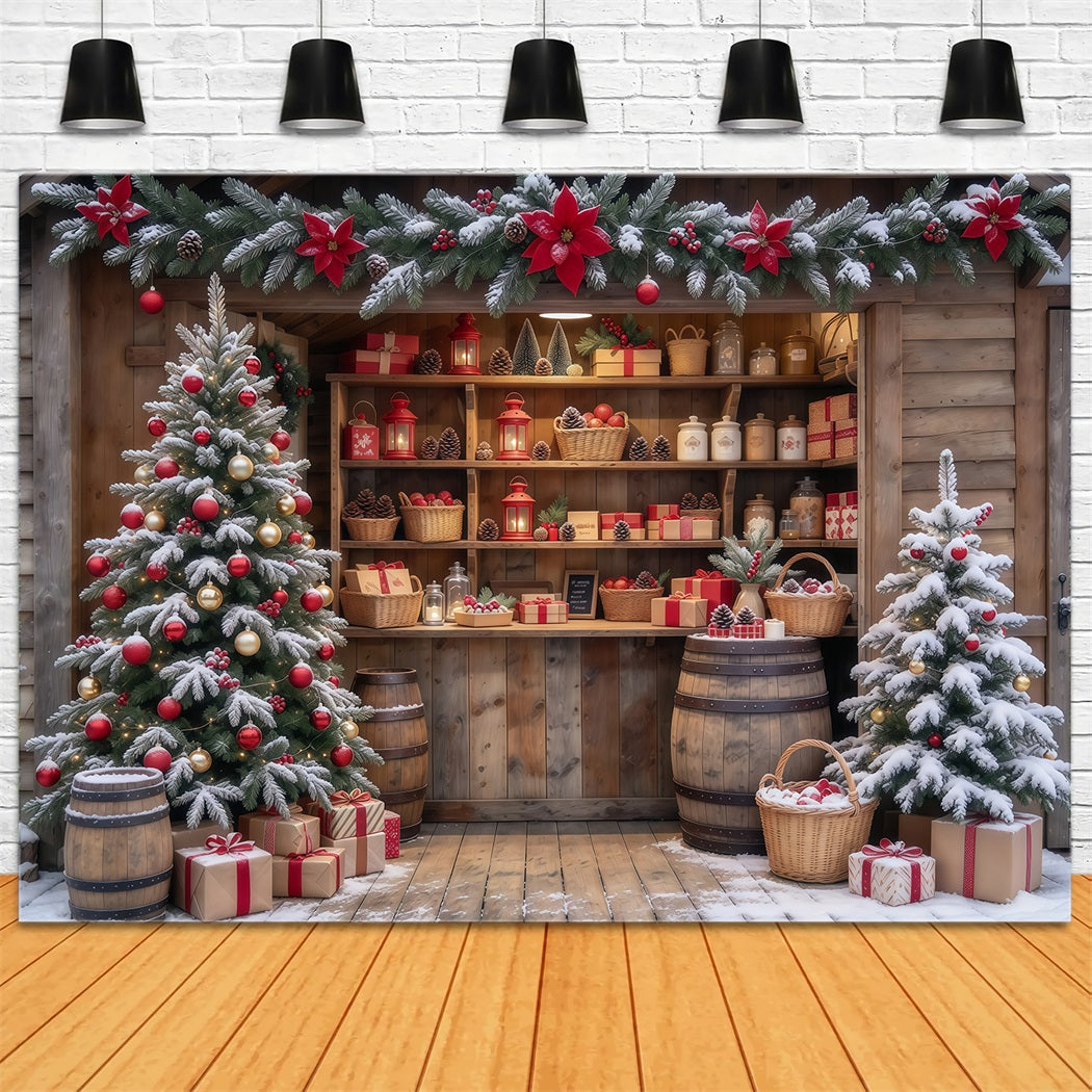 Fond Boutique De Noël Boutique Cadeaux Rustique Enneigée GQ610-65