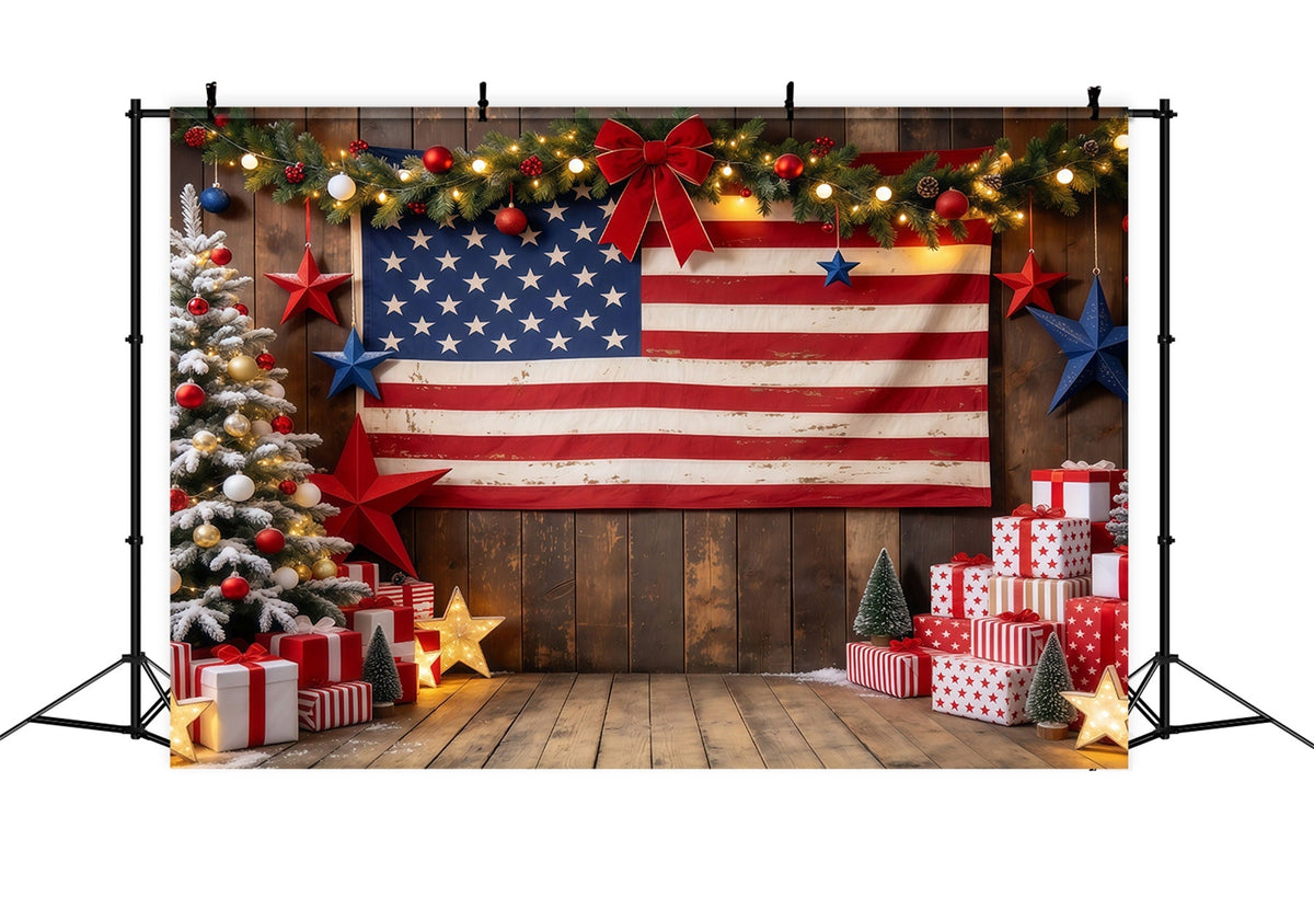 Fond De Noël Campagnard Présentoir Cadeaux Drapeau Rustique GQ610-68