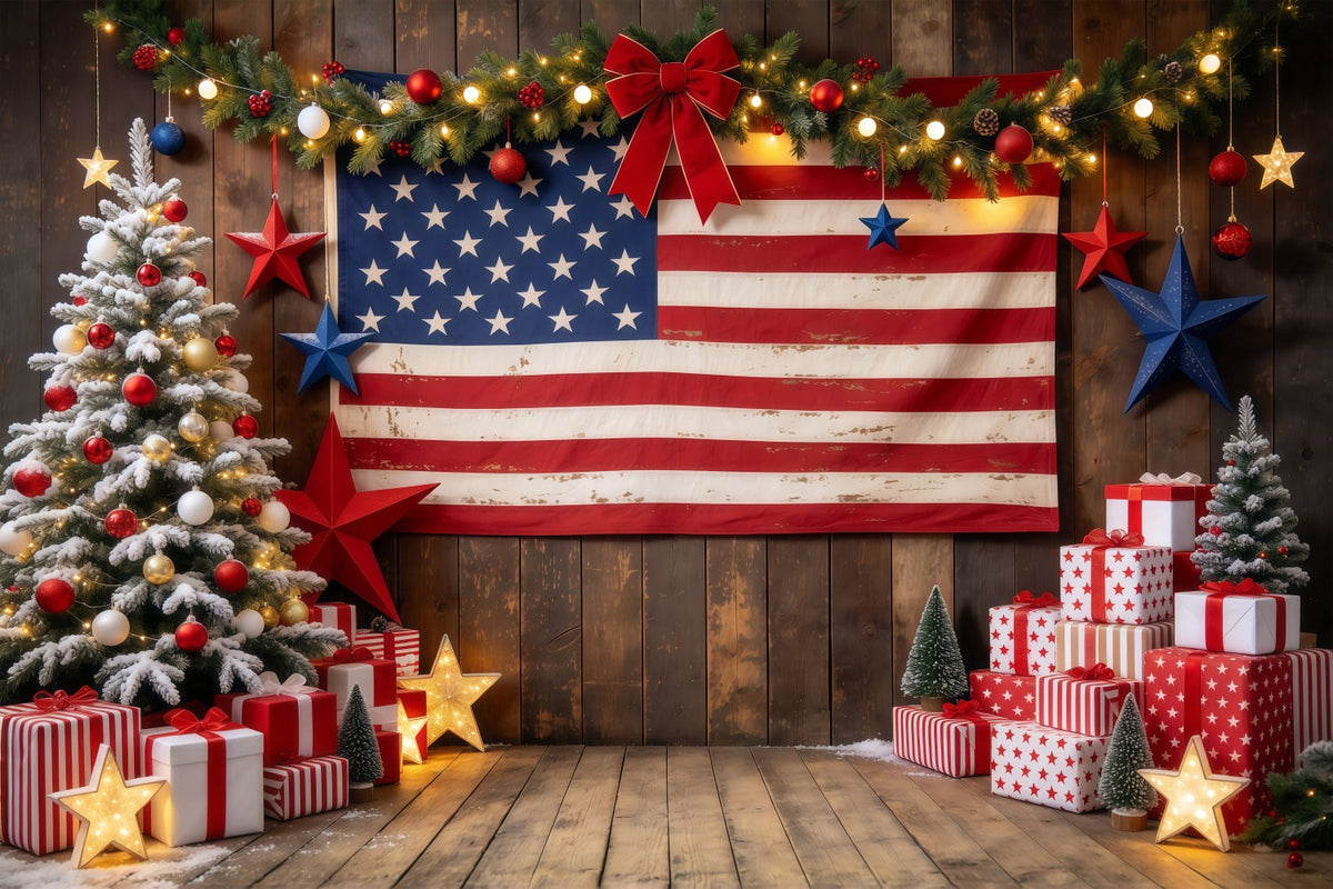 Fond De Noël Campagnard Présentoir Cadeaux Drapeau Rustique GQ610-68