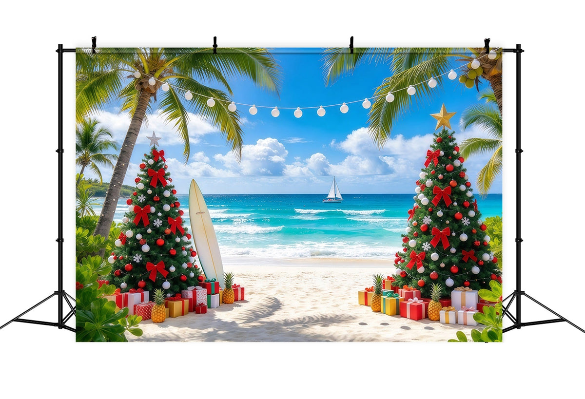Fond De Noël Tropical Palmier Mer Plage Surf GQ610-7