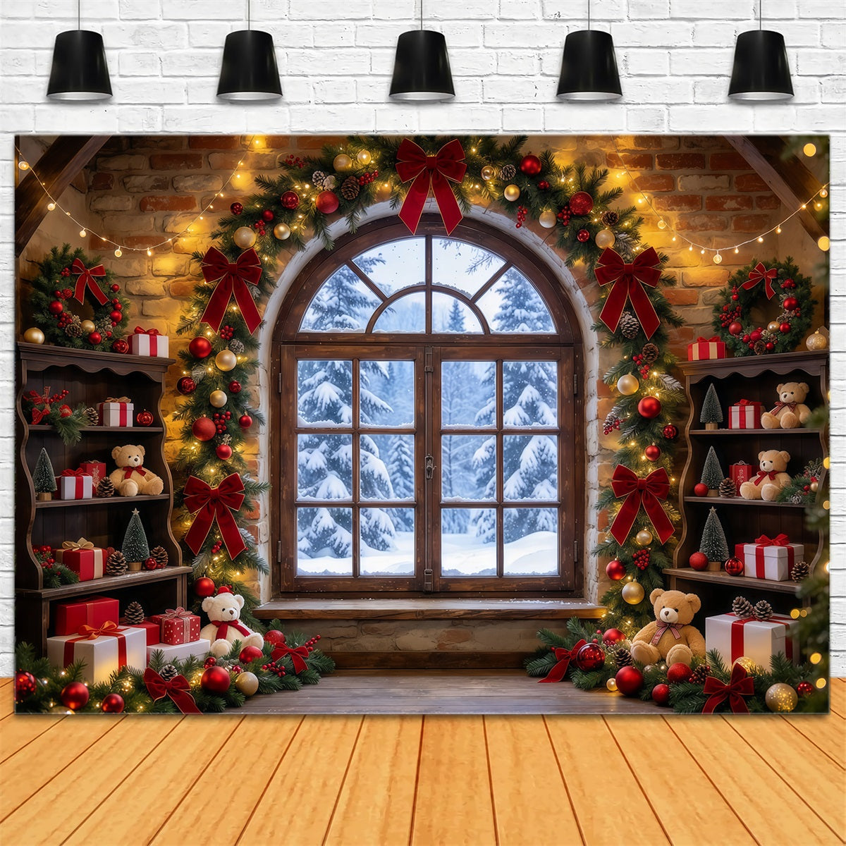 Fond De Fenêtre De Noël Intérieur Salle De Jouets Rustique GQ610-74