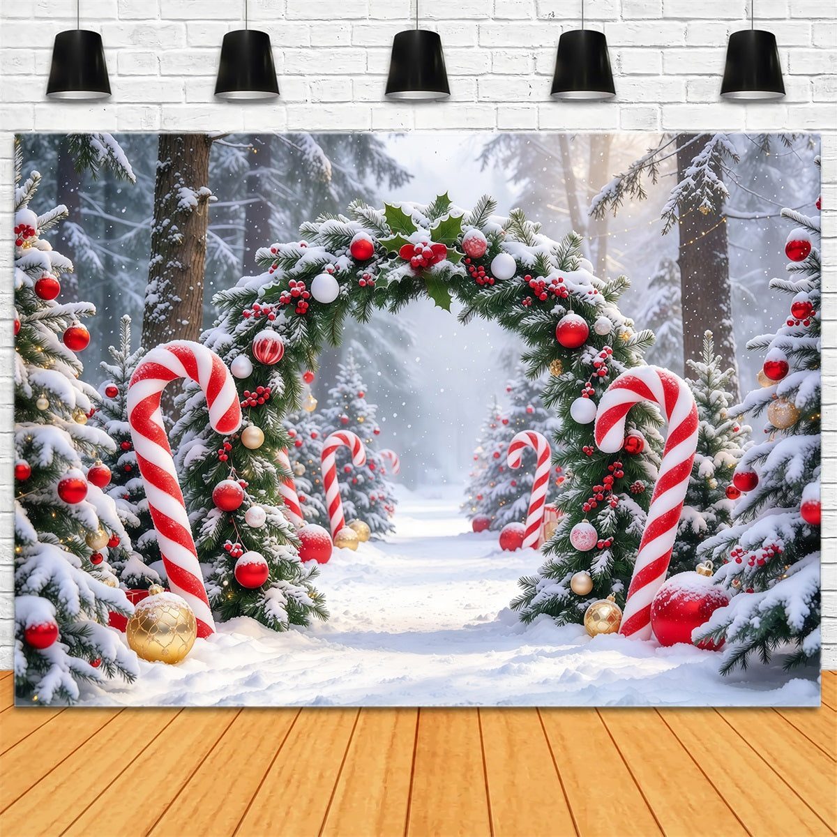 Fond Photo De Noël Arche Sapins Bonbons Sucre GQ610-75