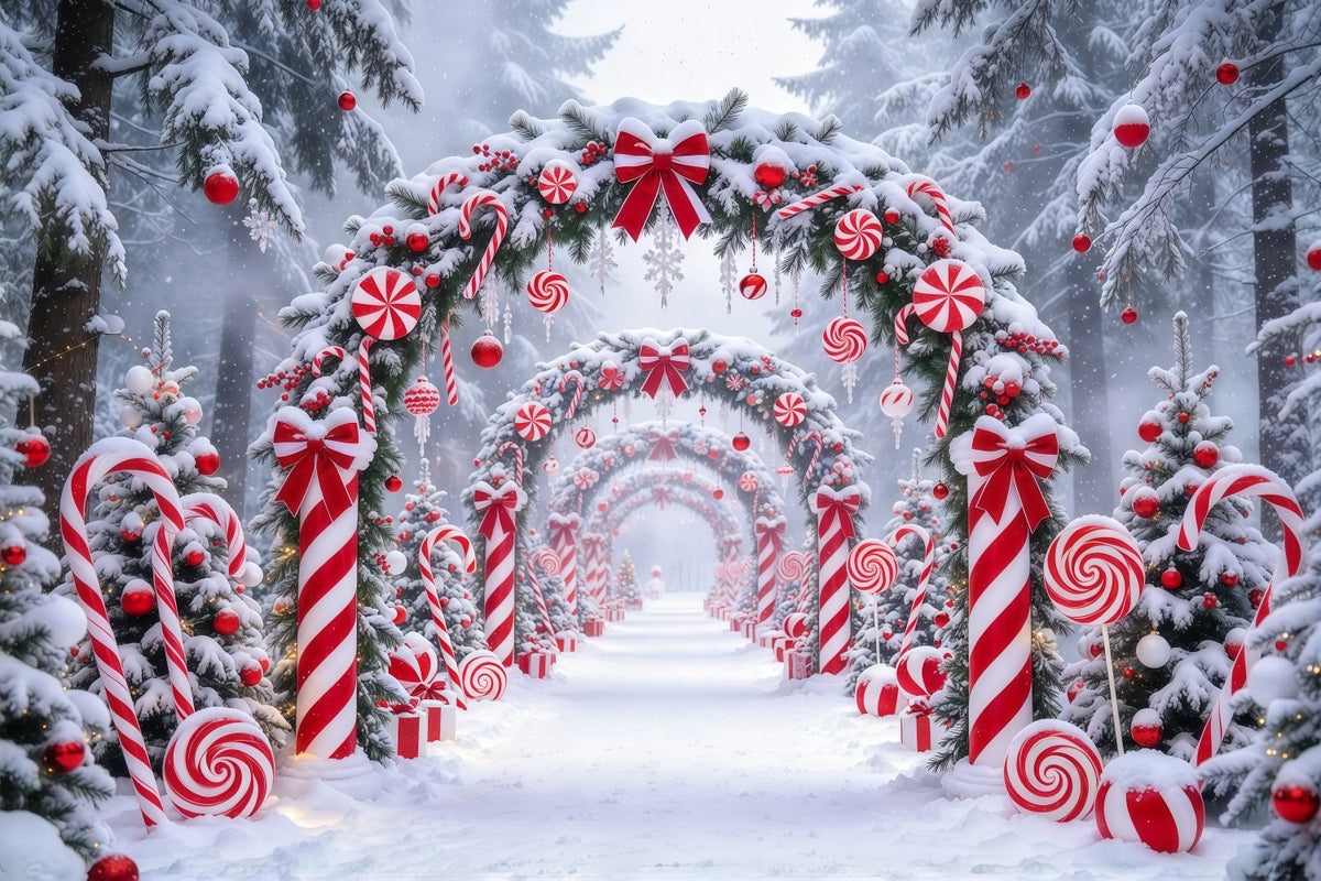 Fond De Noël Bonbons Menthe Poivrée Pays Des Bonbons Enneigé GQ610-76