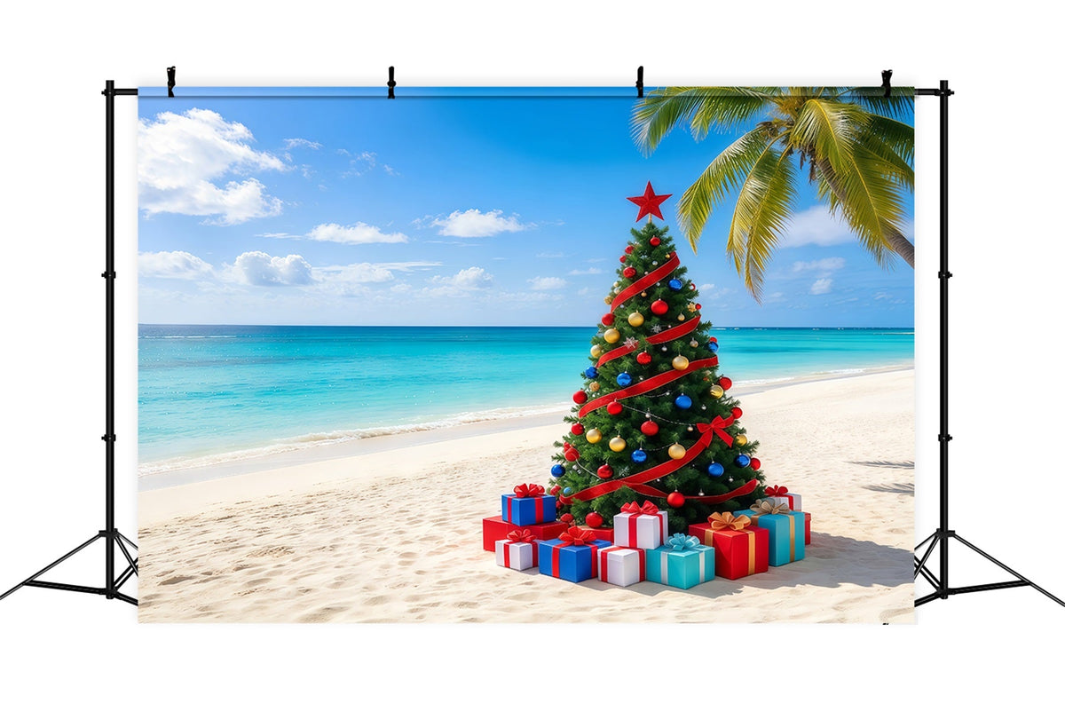 Fond De Sapins De Noël Tropical Plage Sapin Décoré GQ610-79