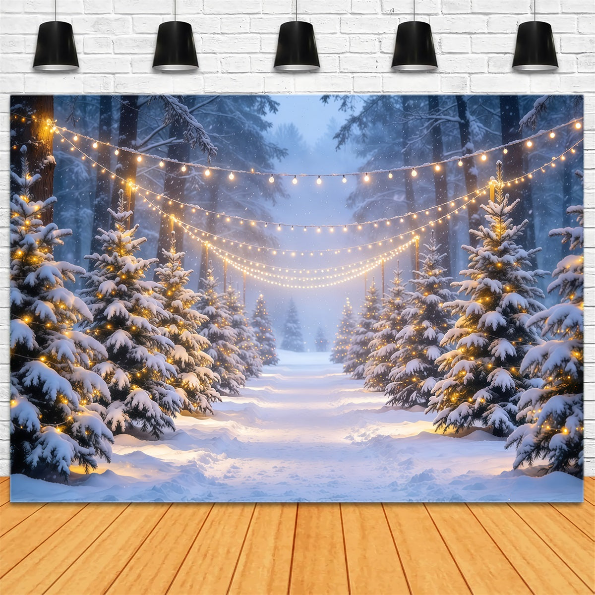 Fond De Forêt De Sapins De Noël Forêt Enneigée Lumières Éclatantes GQ610-80