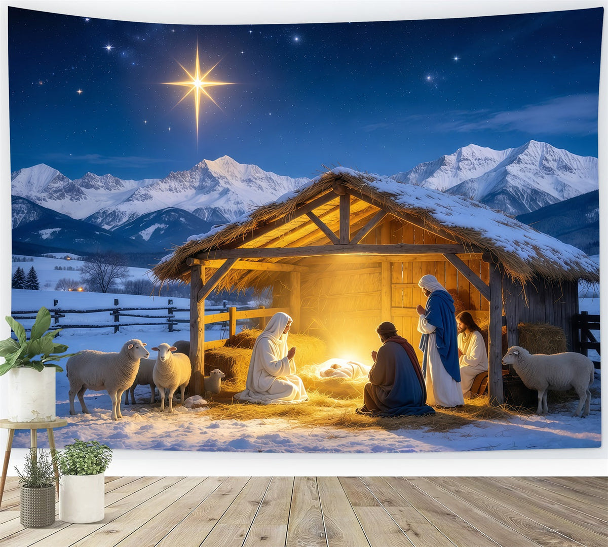 Fond De Crèche De Noël Étoile Dorée Étable Mangeoire GQ610-81