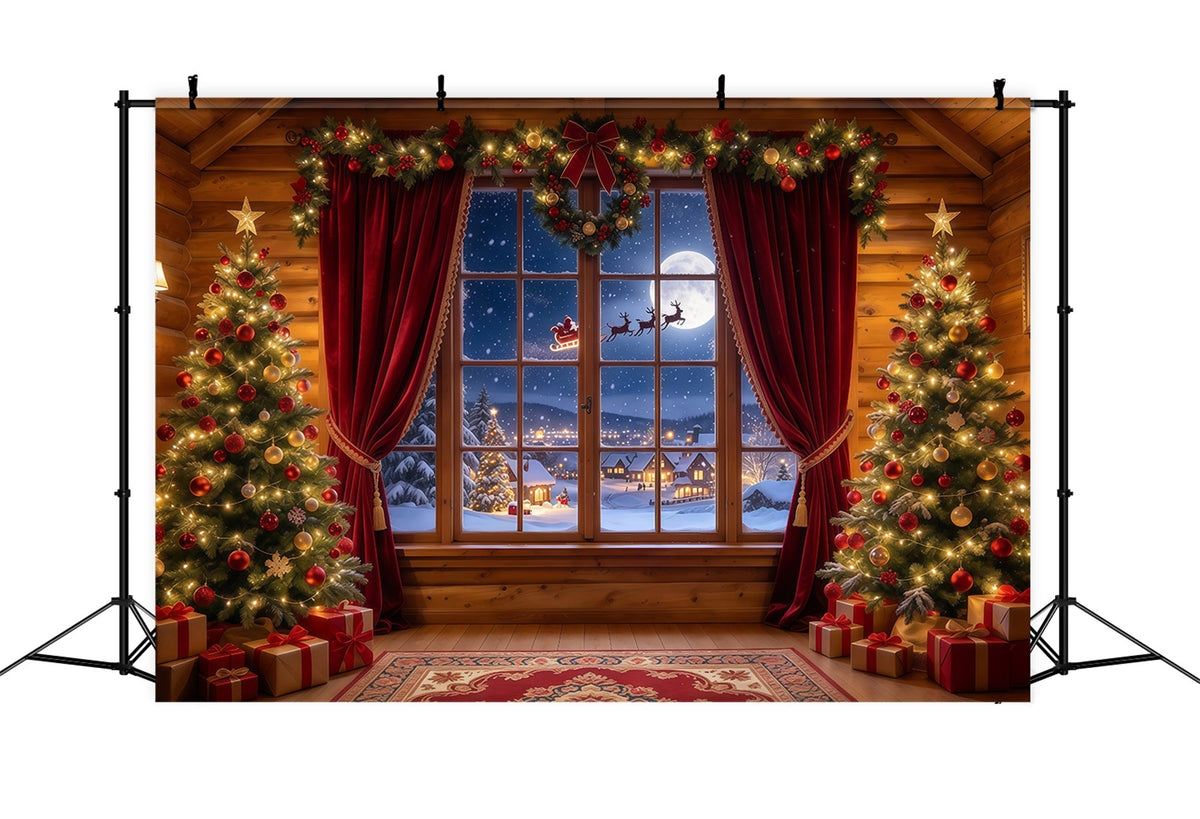 Fond Photo Père Noël Chalet Rustique Fenêtre Père Noël GQ610-83