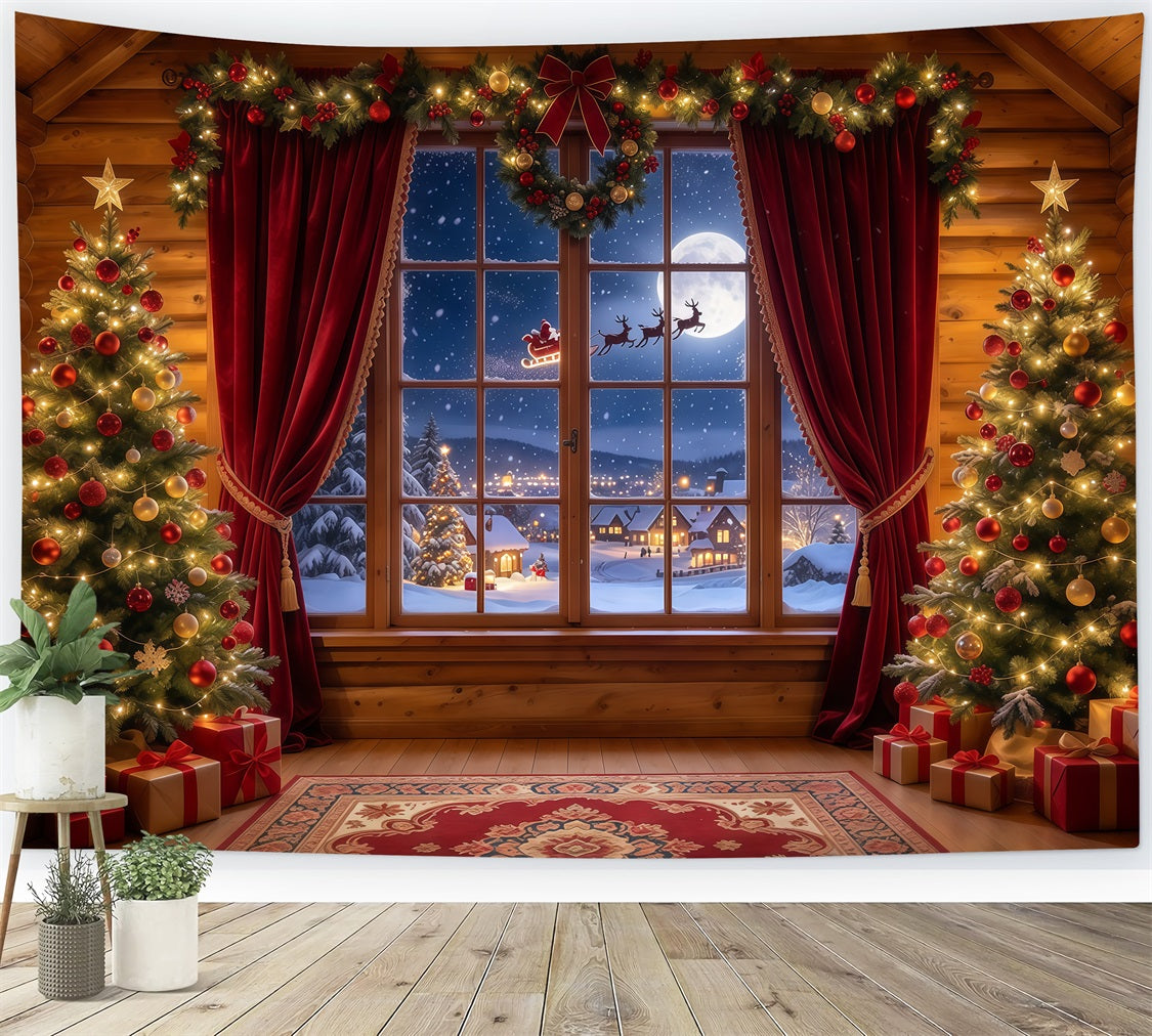 Fond Photo Père Noël Chalet Rustique Fenêtre Père Noël GQ610-83
