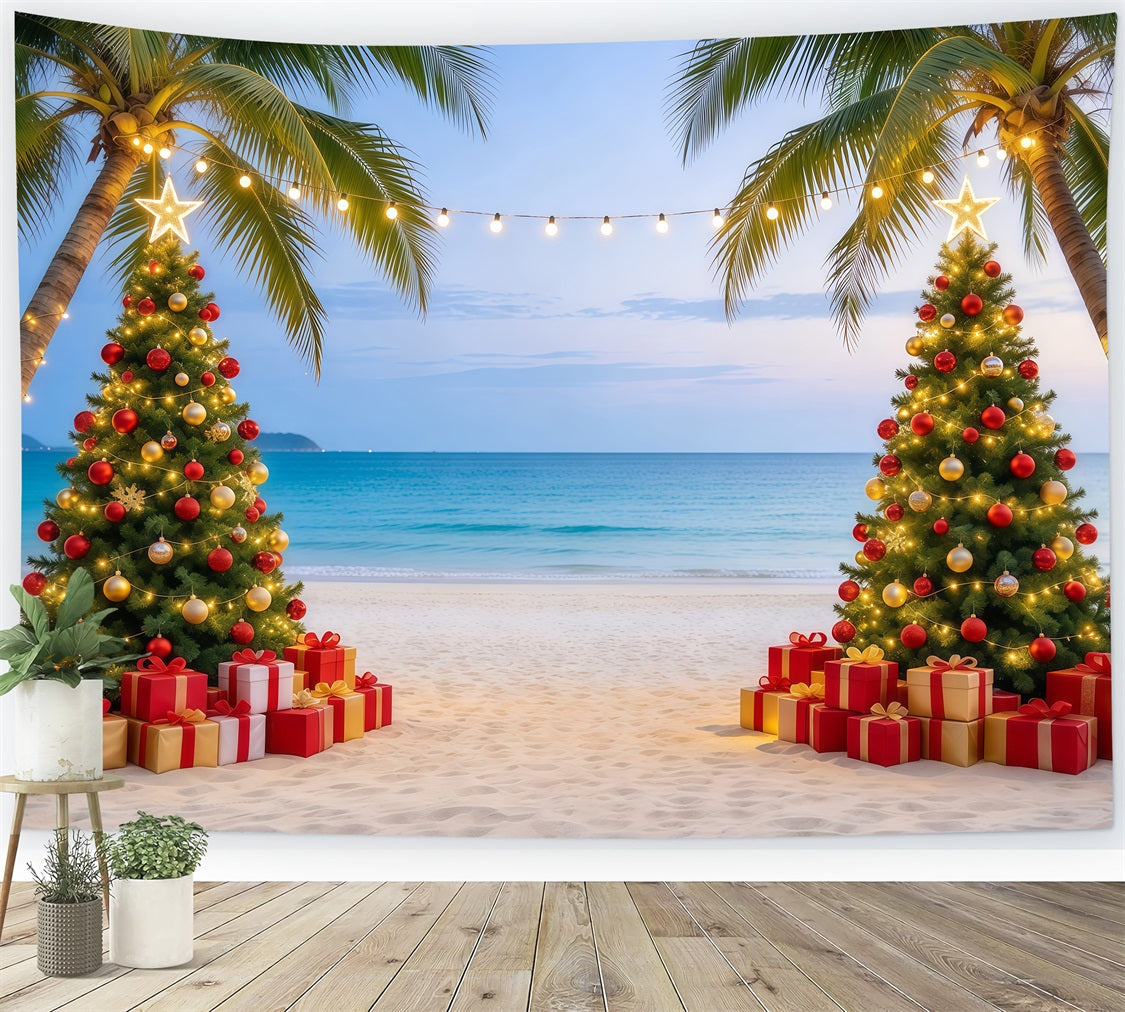 Fond De Noël Tropical Plage Deux Sapins GQ610-86