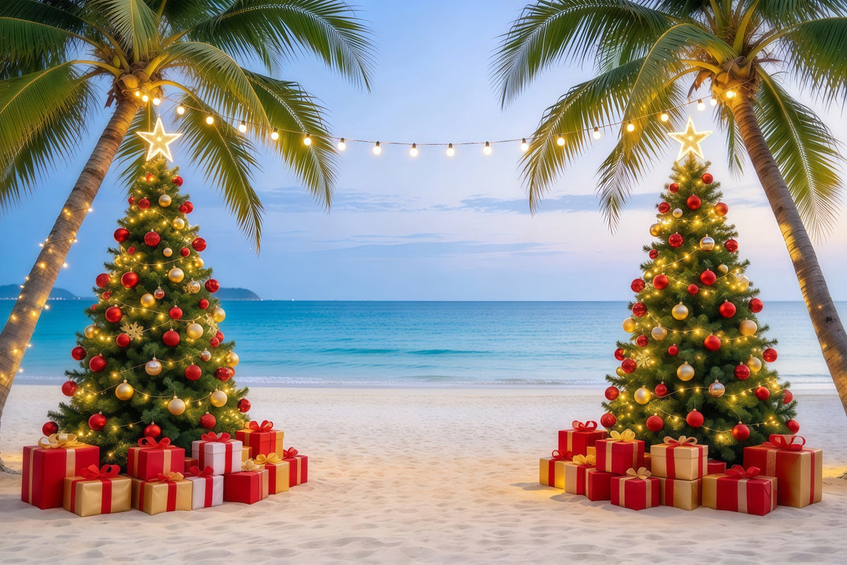 Fond De Noël Tropical Plage Deux Sapins GQ610-86