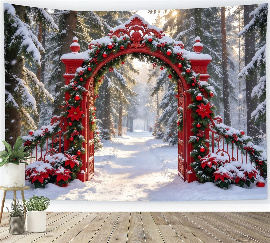 Fond De Noël Entrée Ornée Guirlande Rouge Enneigée GQ610-87
