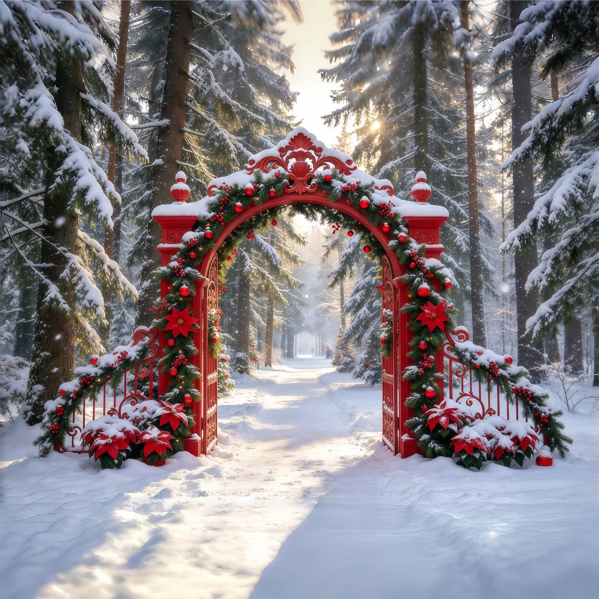 Fond De Noël Entrée Ornée Guirlande Rouge Enneigée GQ610-87