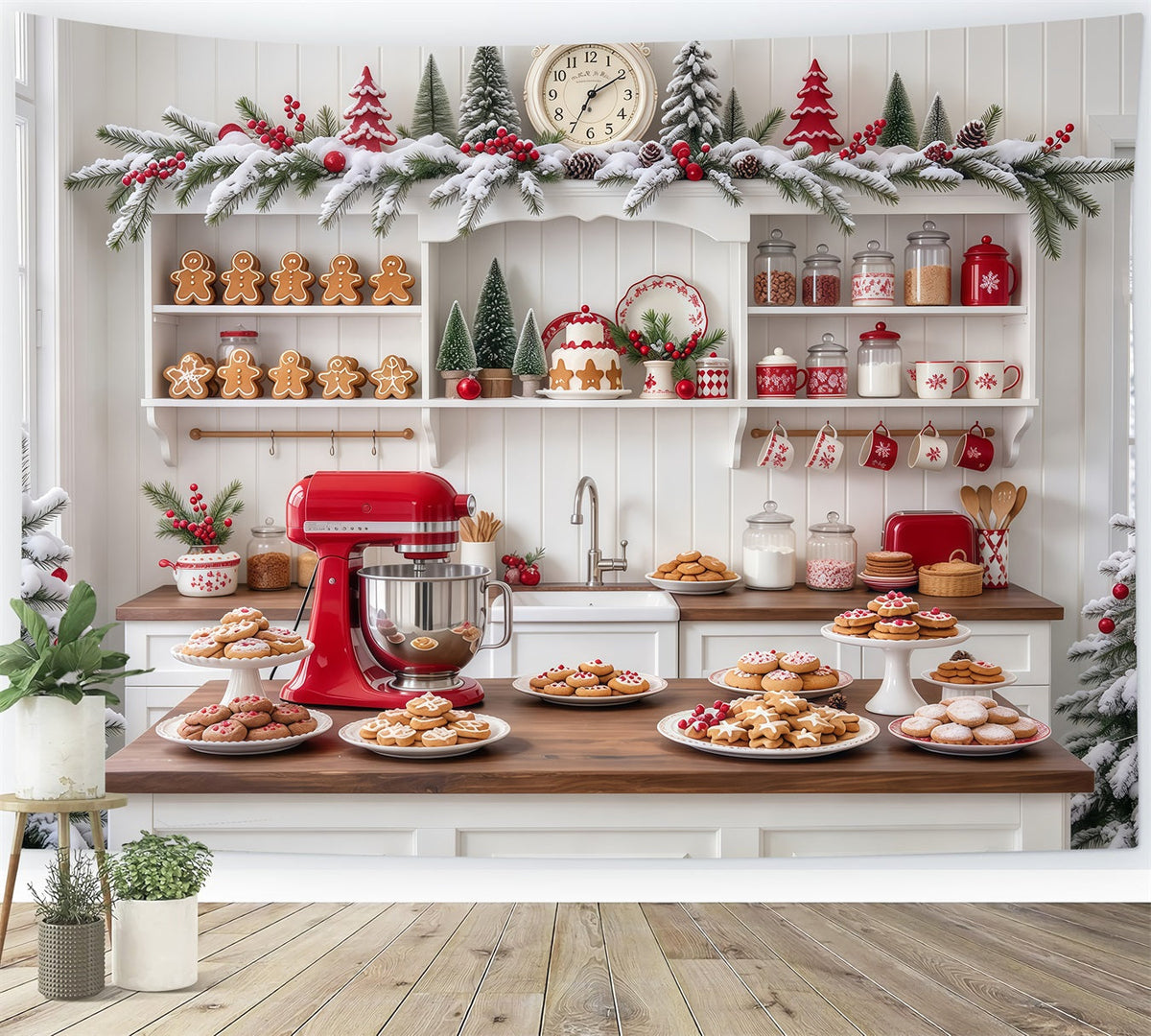 Fond De Noël Cuisine Blanche Préparation Biscuits Pain D'Épices GQ610-89