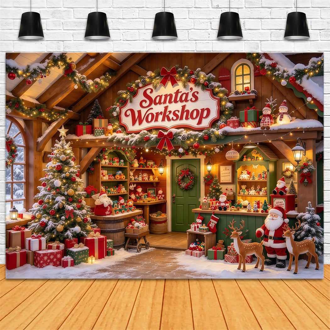 Fond Photo Atelier Père Noël Étagères Jouets Bois GQ610-9