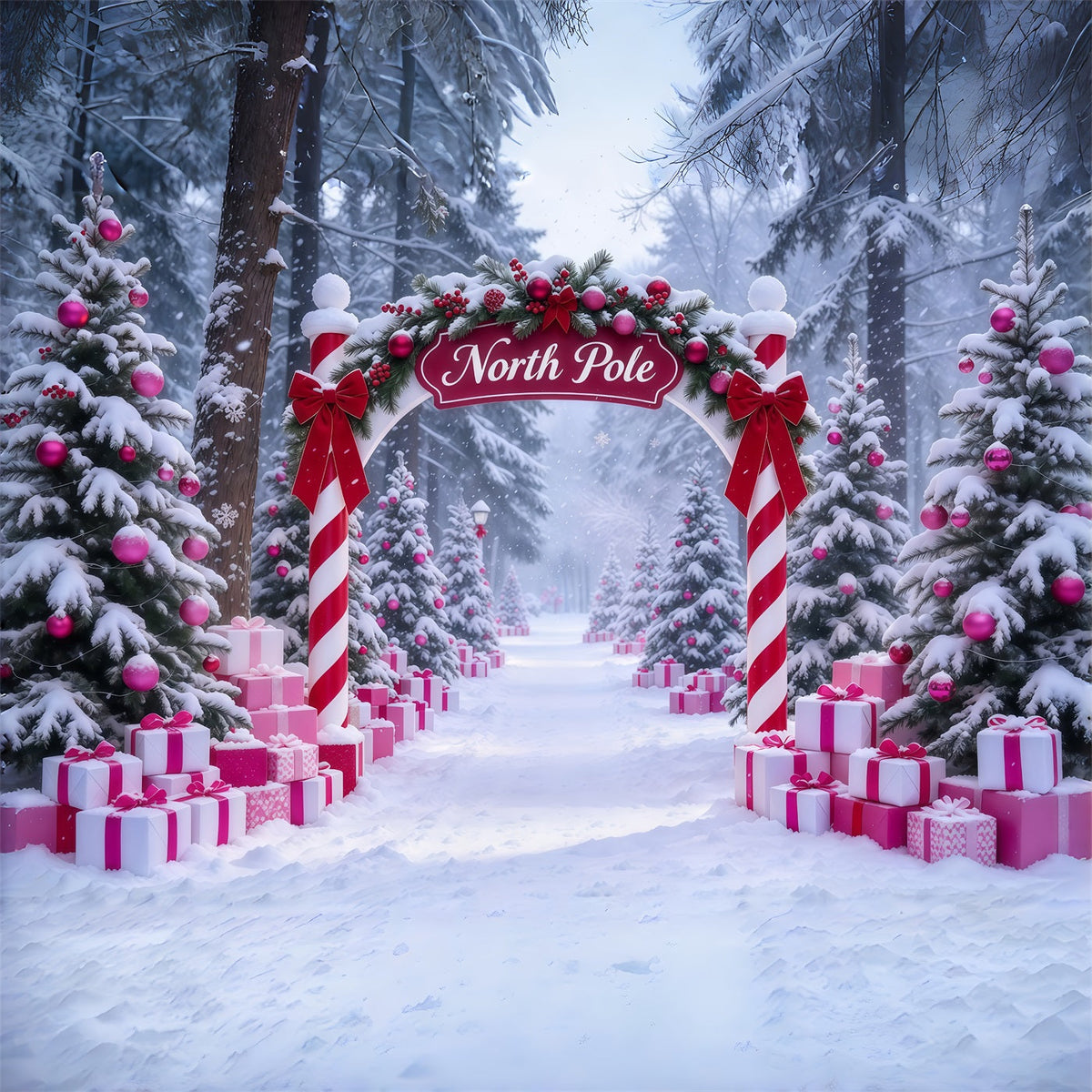 Fond Photo Pôle Nord Entrée Cadeaux Roses Bonbons Sucre GQ610-90