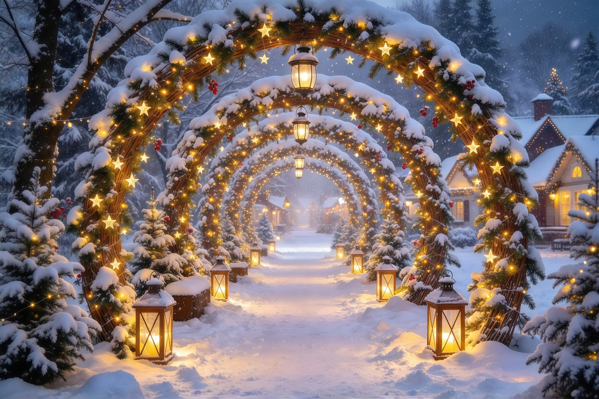 Fond Arche De Noël Arche Lanternes Étoiles Dorées GQ610-94