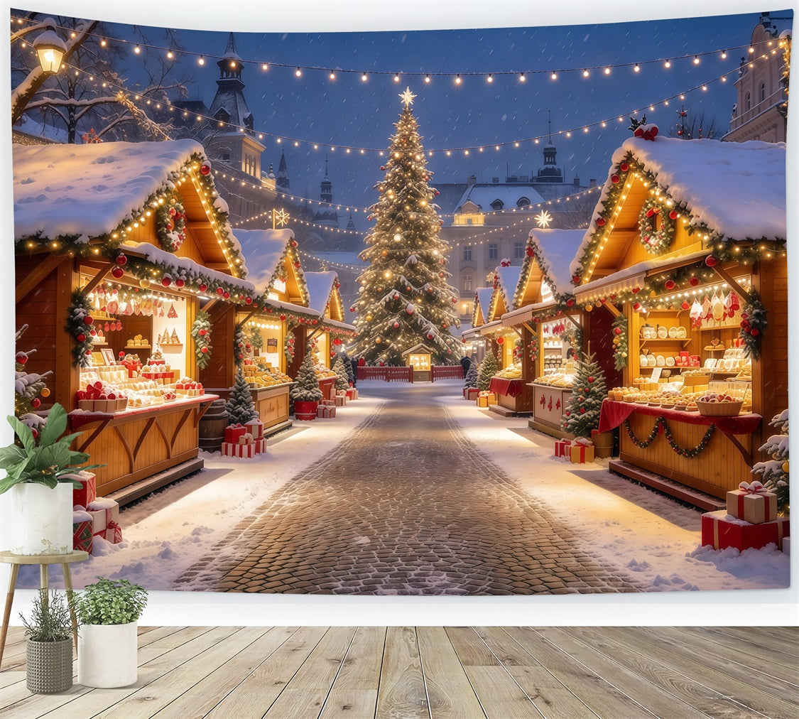 Fond De Ville De Noël Étalages Marché Alpin Illuminés GQ610-95