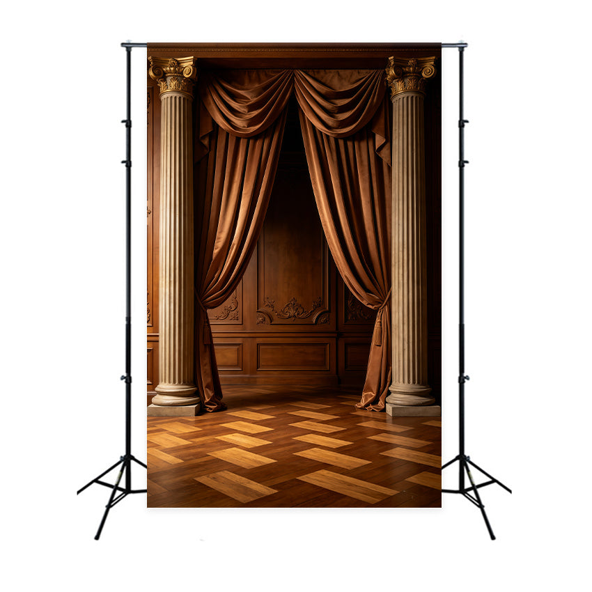 Fond Photo Portrait Rideaux Velours Noyer Classique Colonnes Abstraites GQ64-35