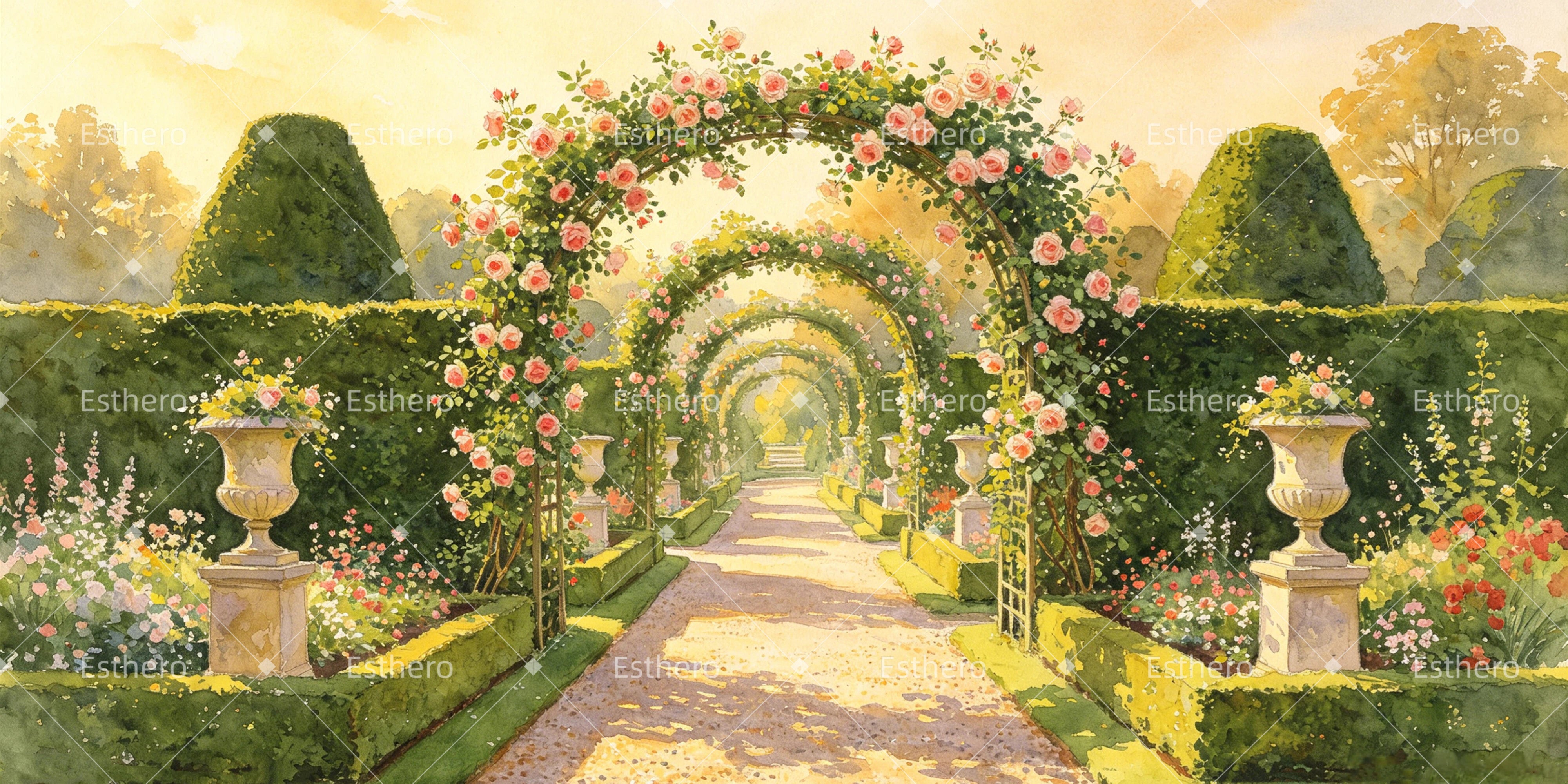 Toile de fond professionnelle promenade jardin panorama décor scène GQ64-T4