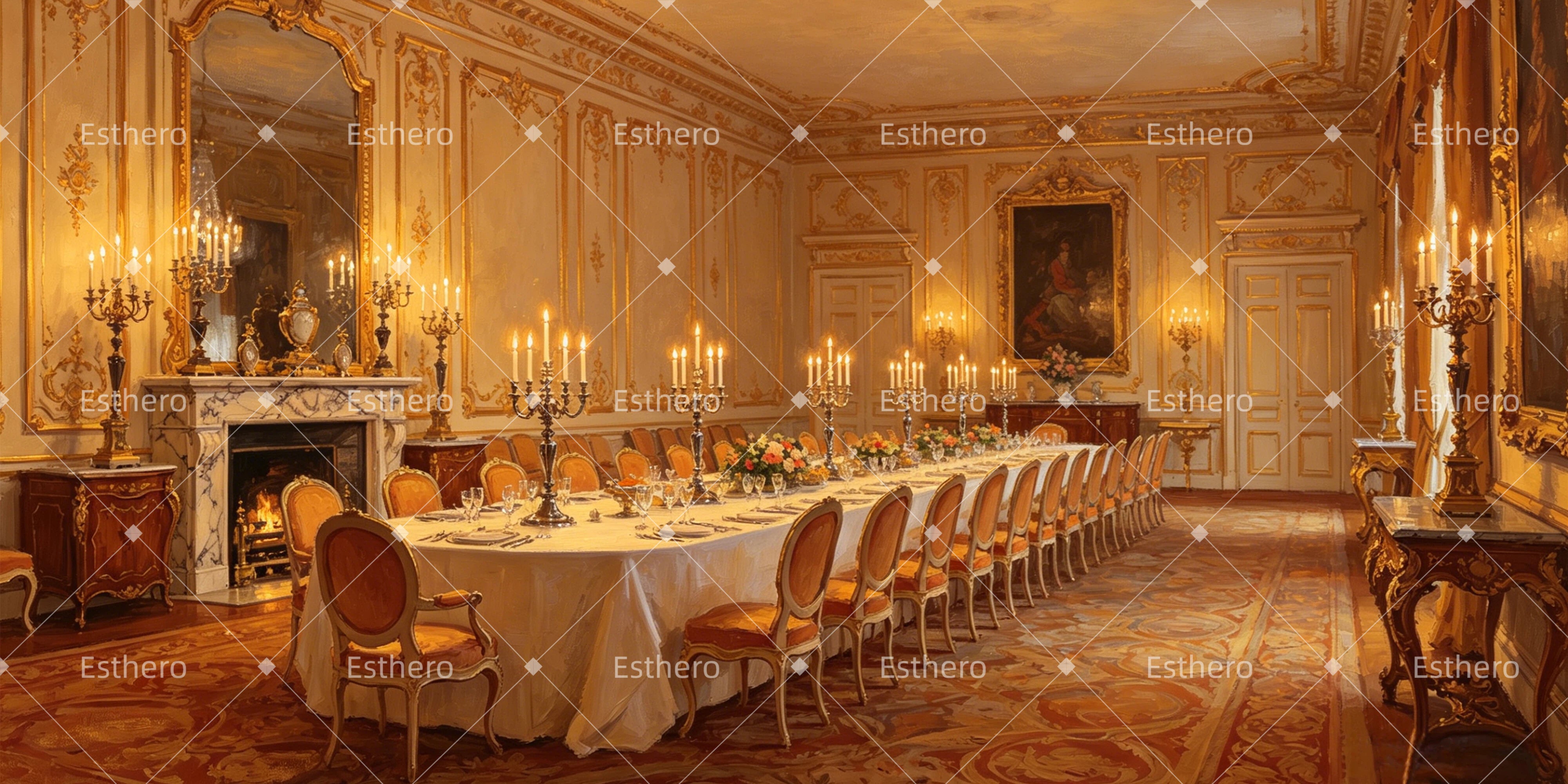 Toile de fond théâtre salle à manger Régence décor scène GQ64-T6