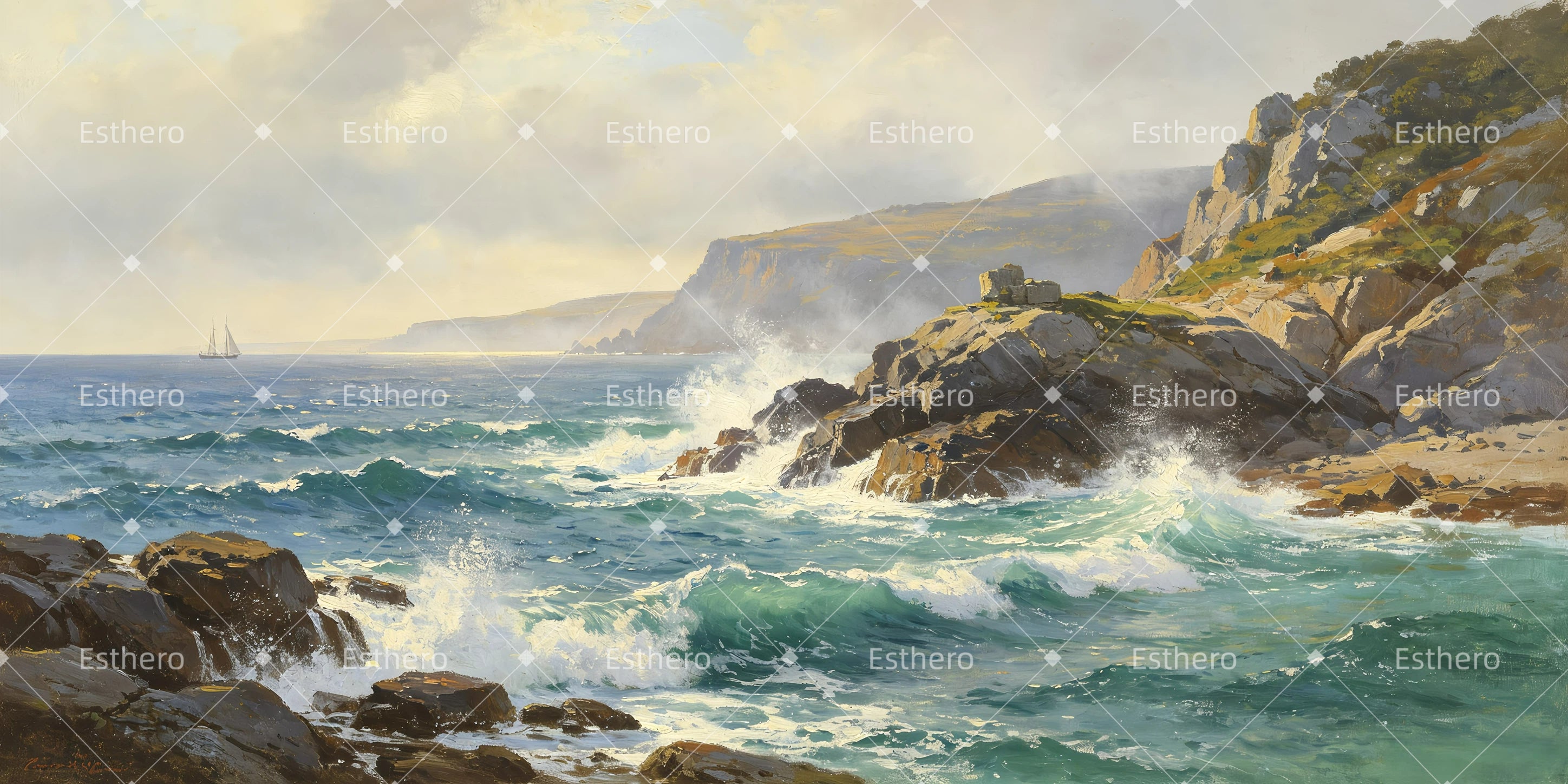 Décor de côte rocheuse toile de fond panoramique pour scène GQ65-T102