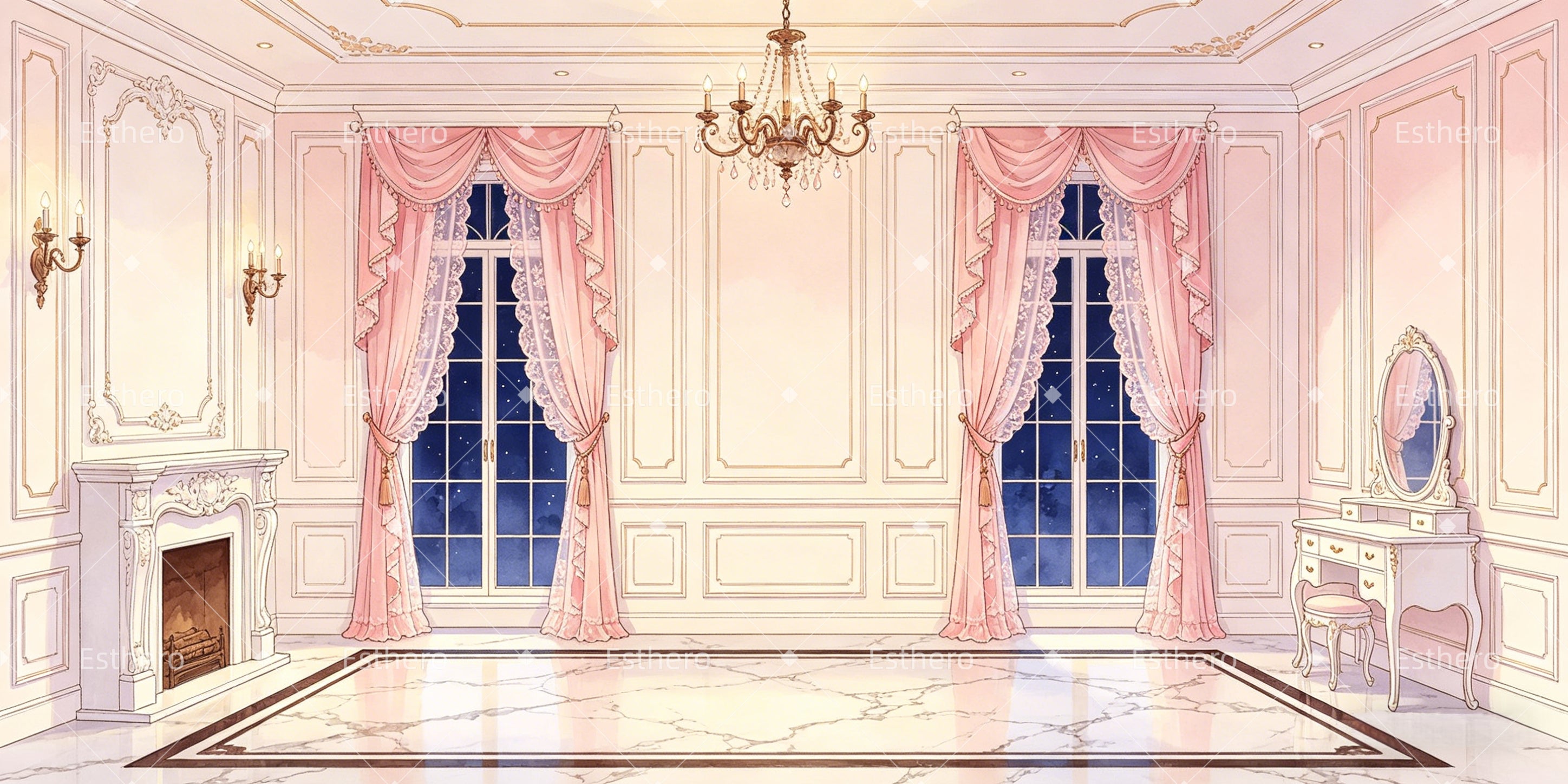 Toile de fond chambre victorienne décor de théâtre scolaire GQ65-T21