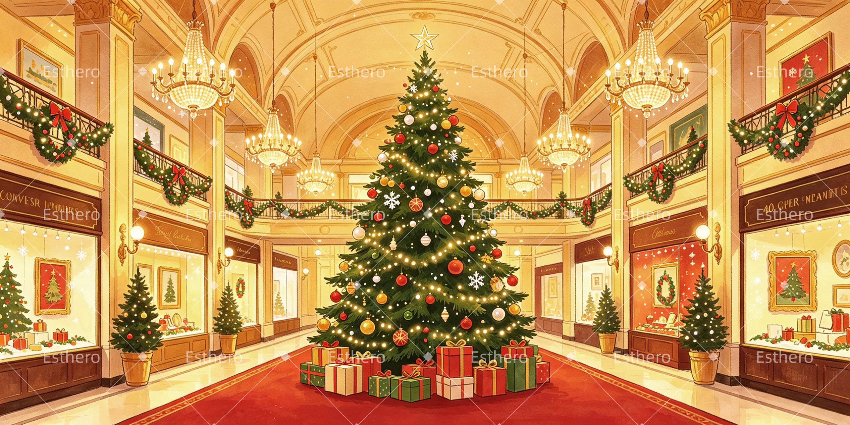 Toile de fond Noël grand magasin décor de théâtre GQ65-T51