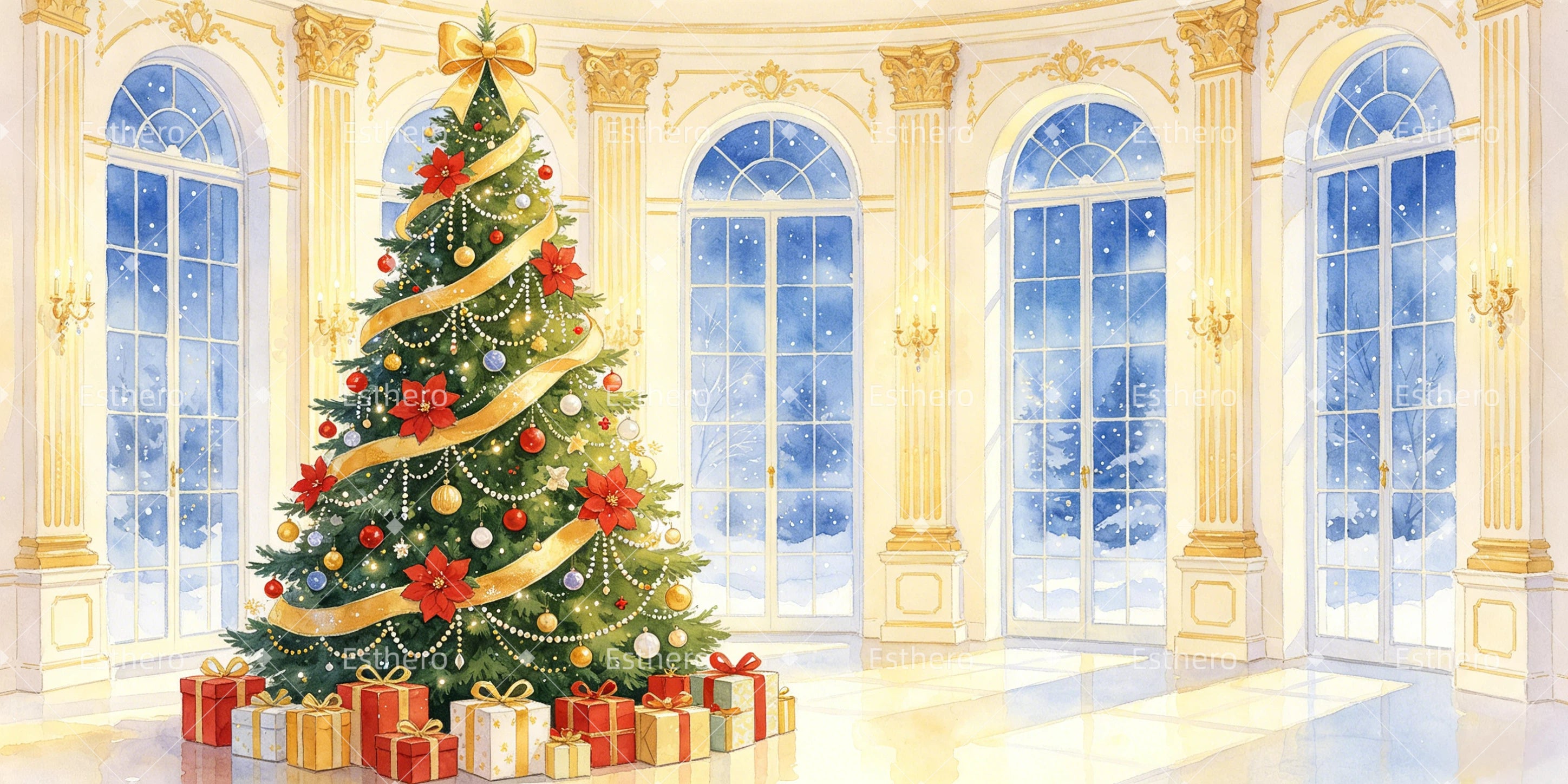 Toile de fond ballet Casse-Noisette salle de bal de Noël GQ65-T56