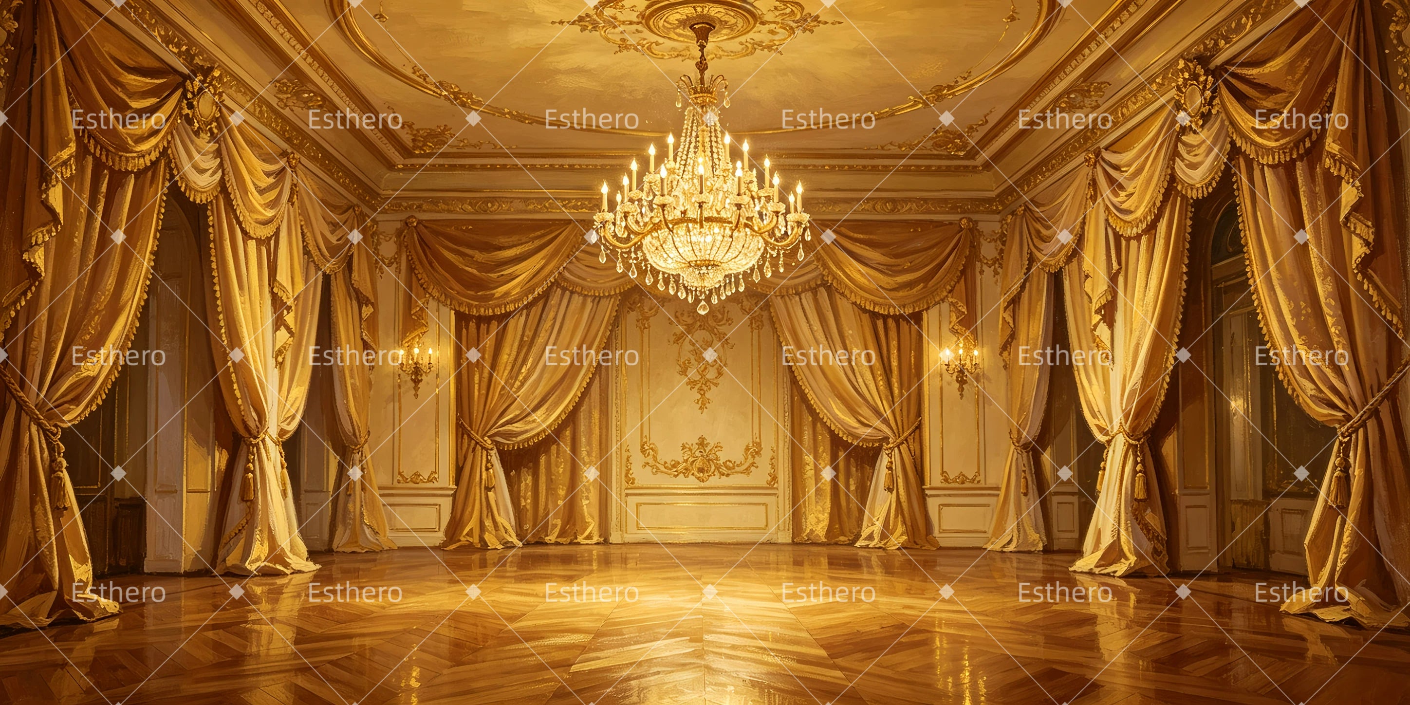 Décor de salle de bal avec lustre toile de fond pour danse scolaire GQ65-T80