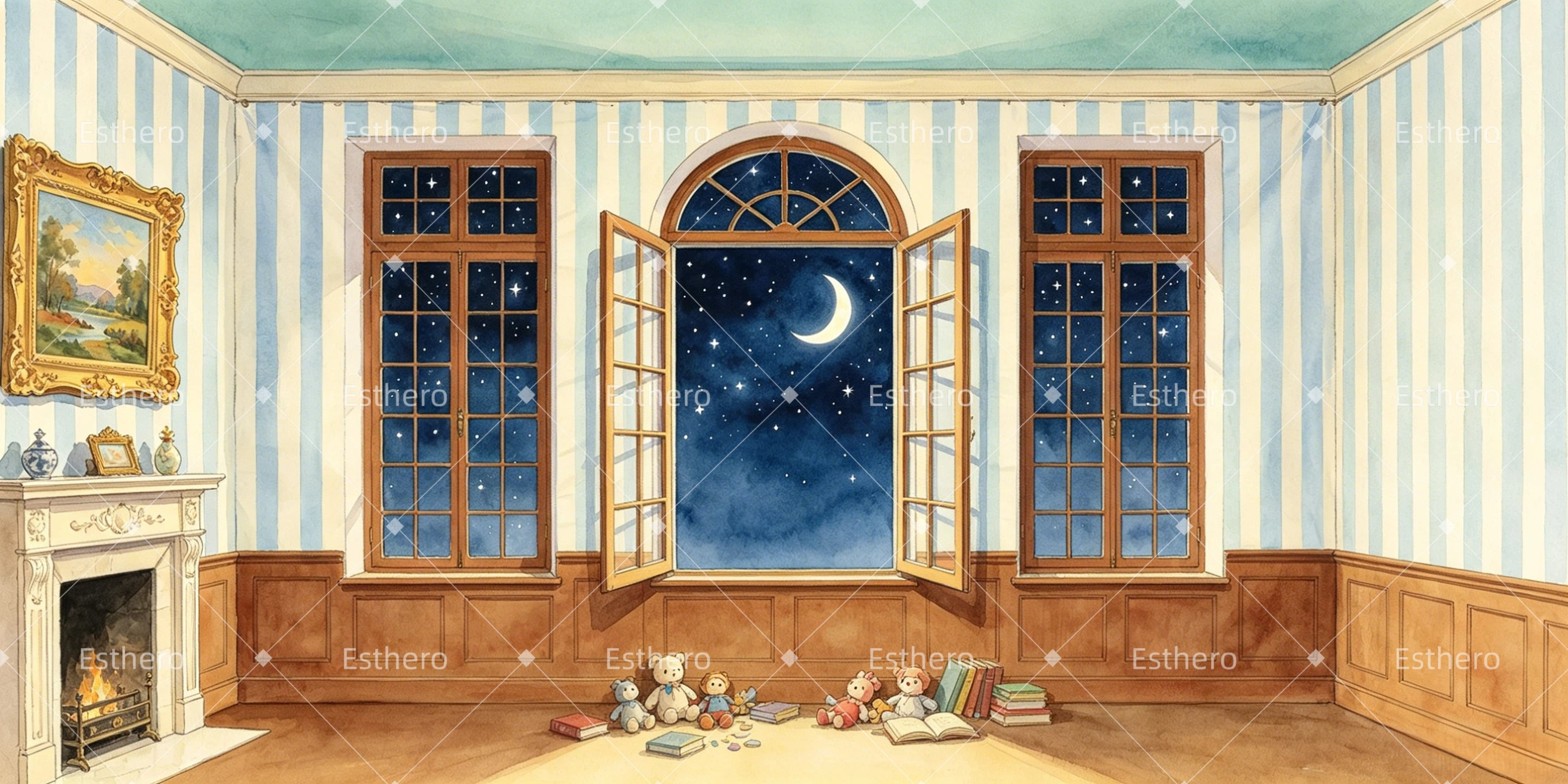 Décor de chambre d’enfant toile de fond pour spectacle scolaire GQ65-T82