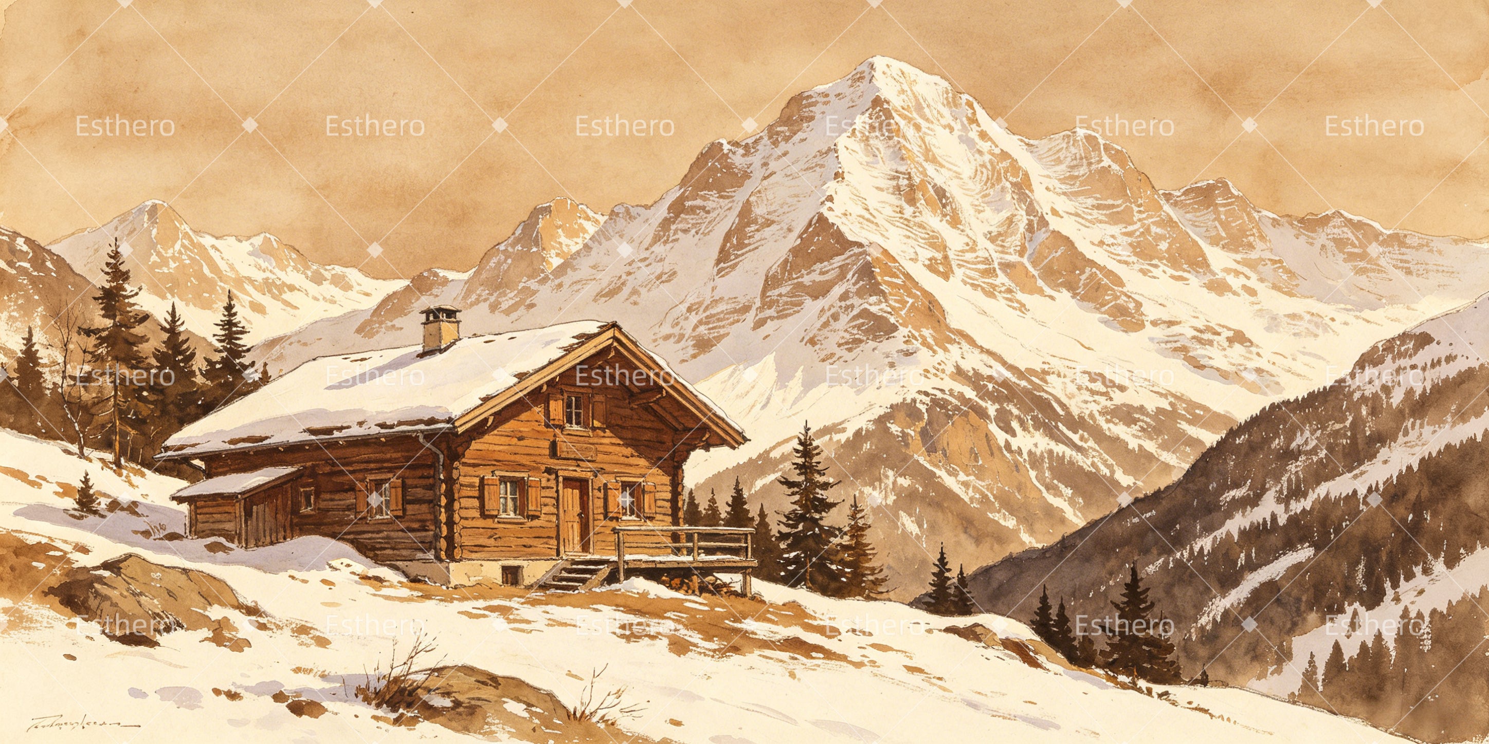 Décor de scène Lodge des montagnes Rocheuses pour théâtre GQ66-T51