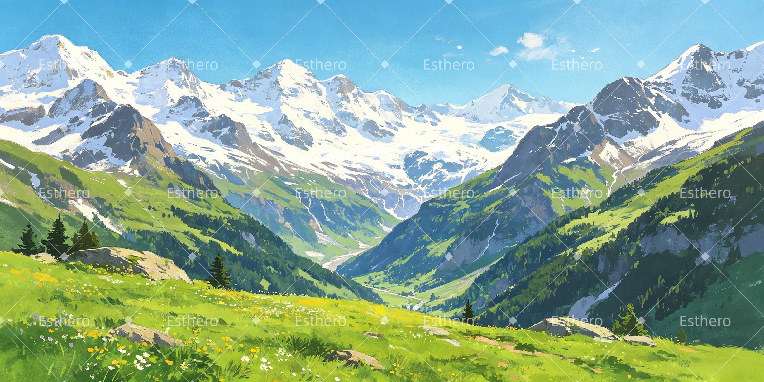 Décor théâtral vallée montagneuse paysage de scène GQ66-T53