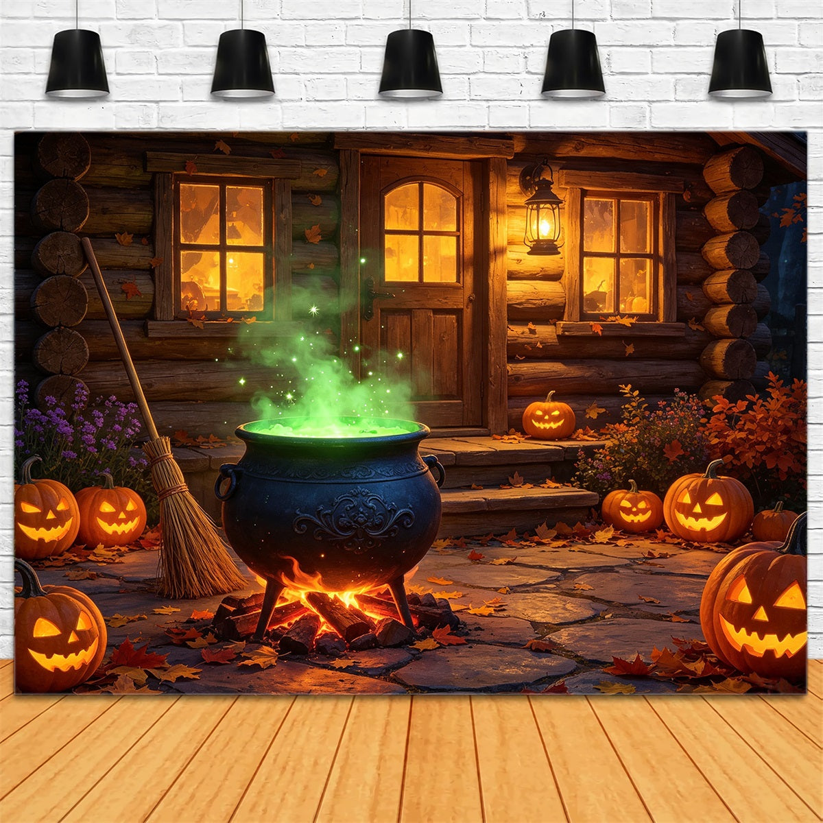 Bannière De Décor De Cuisine De Sorcière Chaudron Lumineux Porche De Cabane GQ67-113