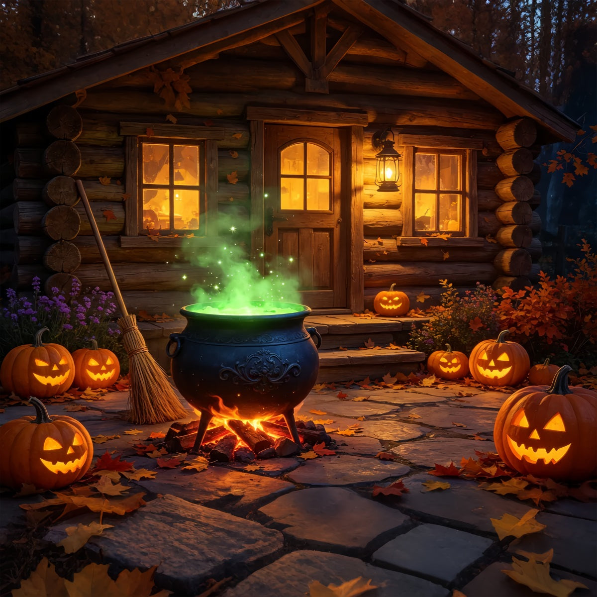 Bannière De Décor De Cuisine De Sorcière Chaudron Lumineux Porche De Cabane GQ67-113