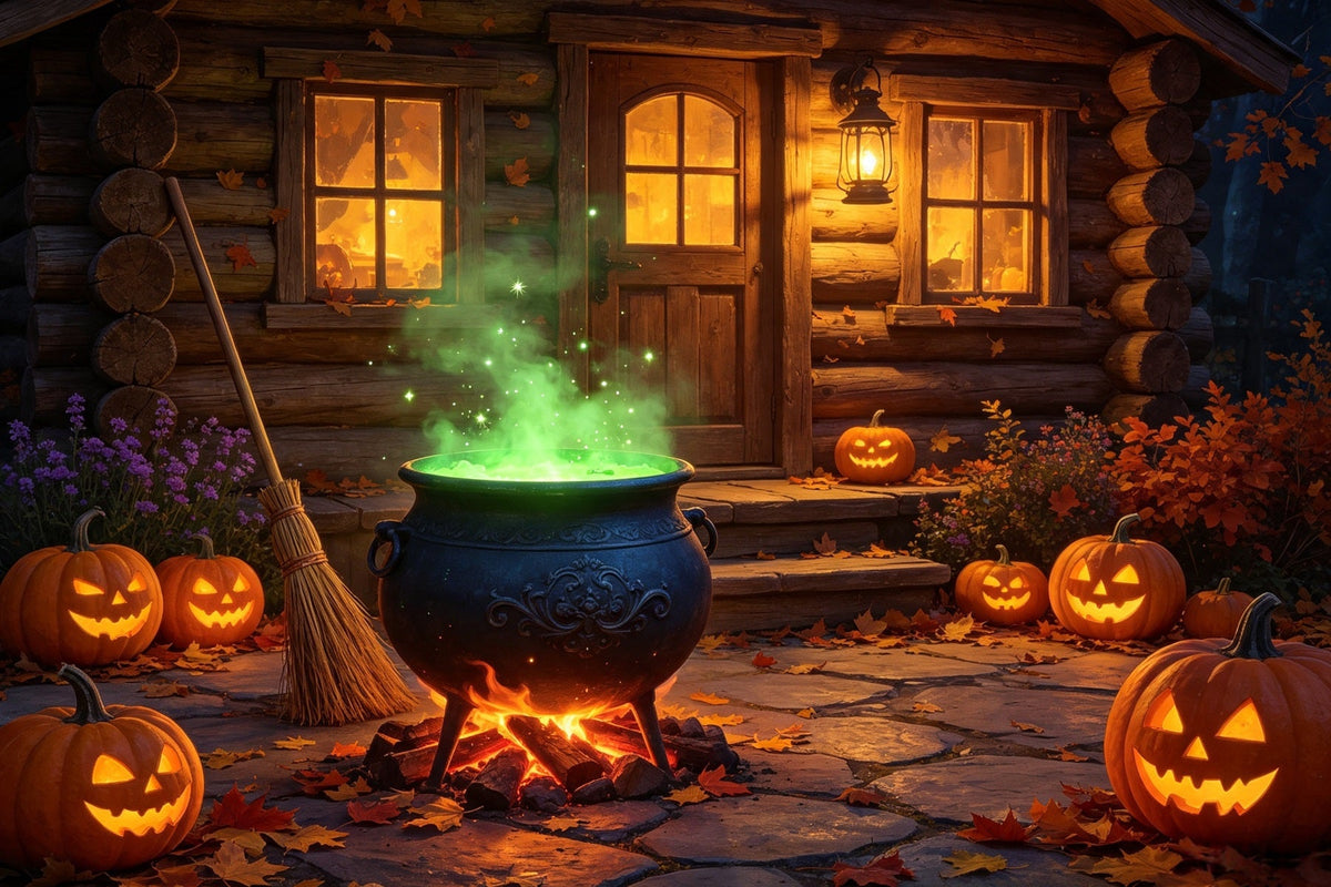 Bannière De Décor De Cuisine De Sorcière Chaudron Lumineux Porche De Cabane GQ67-113