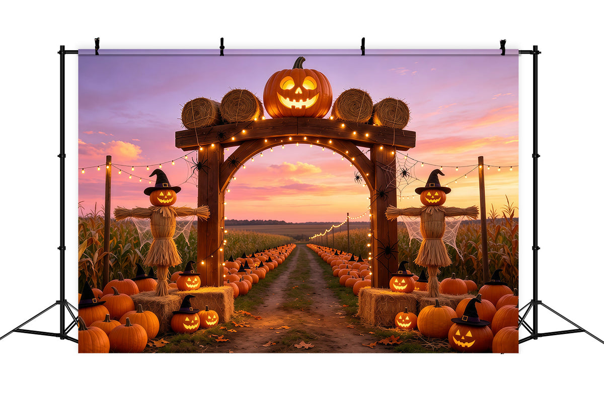 Idées De Décor Pour Une Ferme De Citrouilles Au Coucher Du Soleil Avec Des Épouvantails D'Halloween GQ67-87