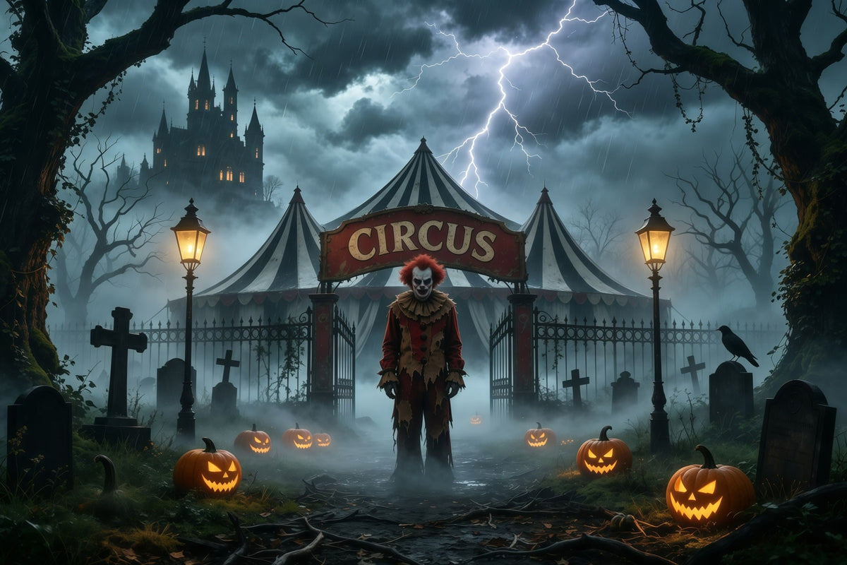 Décor De Clown D'Halloween Chapiteau De Cirque Orageux Cimetière Décor D'Halloween Effrayant GQ67-94