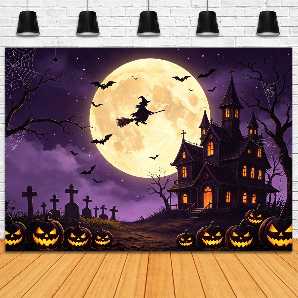 Décor De Ciel Effrayant Sorcière Volante Manoir De Citroui les Joyeux Halloween GQ67-98