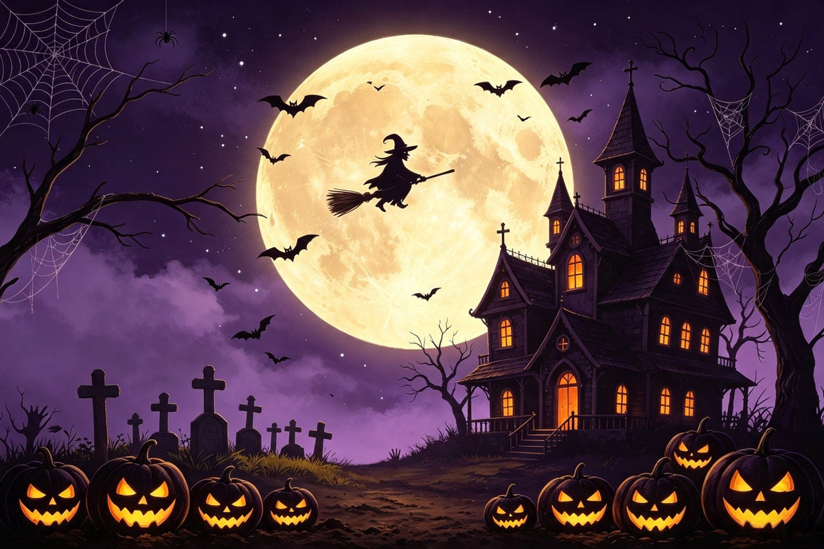 Décor De Ciel Effrayant Sorcière Volante Manoir De Citroui les Joyeux Halloween GQ67-98