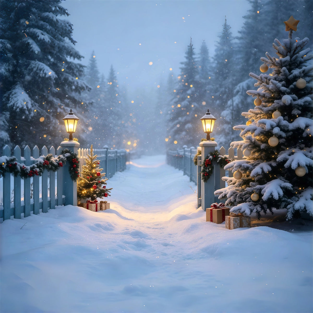 Décor De Noël Enneigé Chemin Enneigé Du Jardin Des Lanternes Décor Photo De Noël GQ68-105