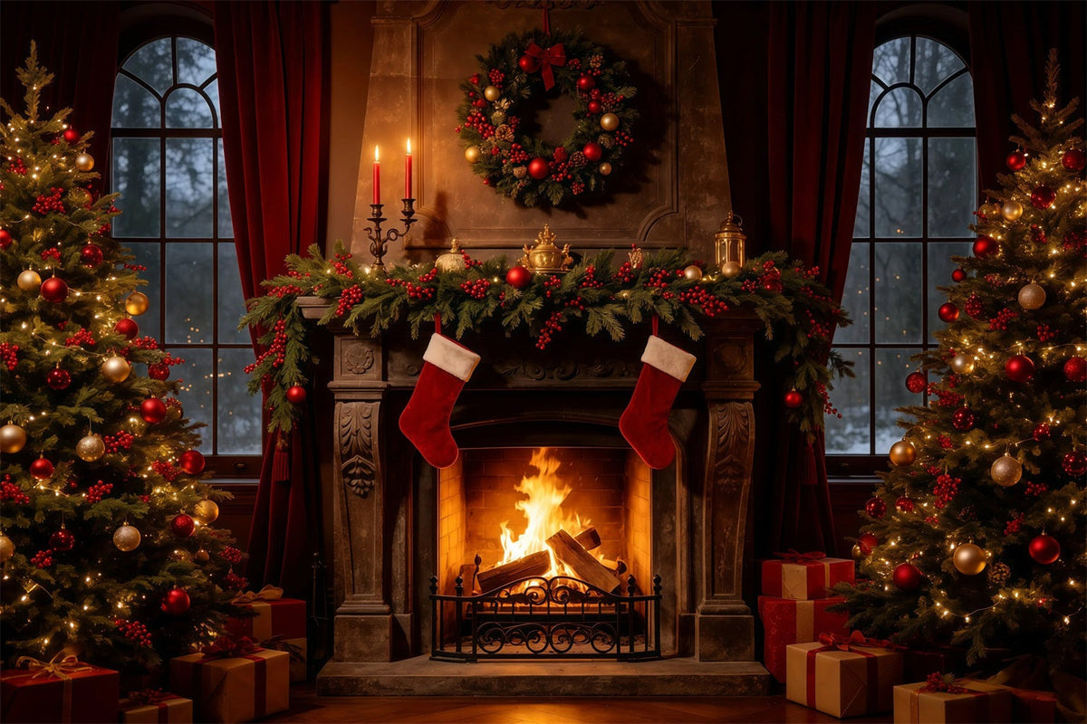 Décor De Noël Chaleureux Bas De Cheminée Vintage Décor Intérieur De Noël GQ68-107