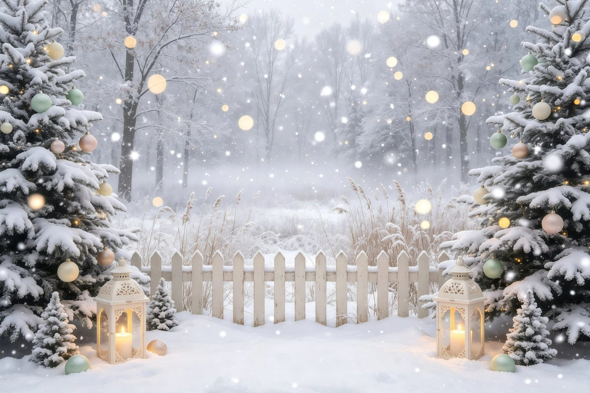 Décor De Noël D'Hiver Lanternes De La Forêt Enneigée Fond De Noël Professionnel GQ68-109