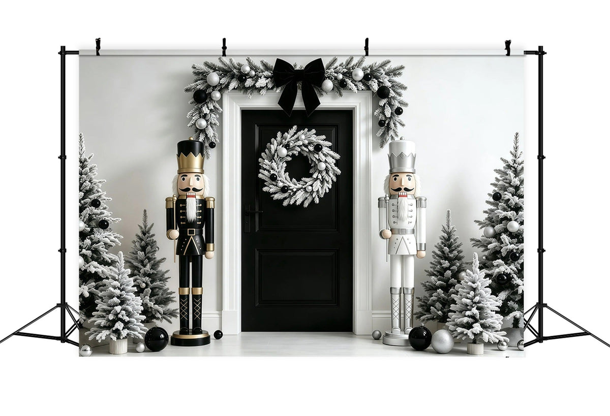 Décor De Noël Casse-Noisette Porte À Guirlande Noire Et Blanche Fond Mural De Noël GQ68-110